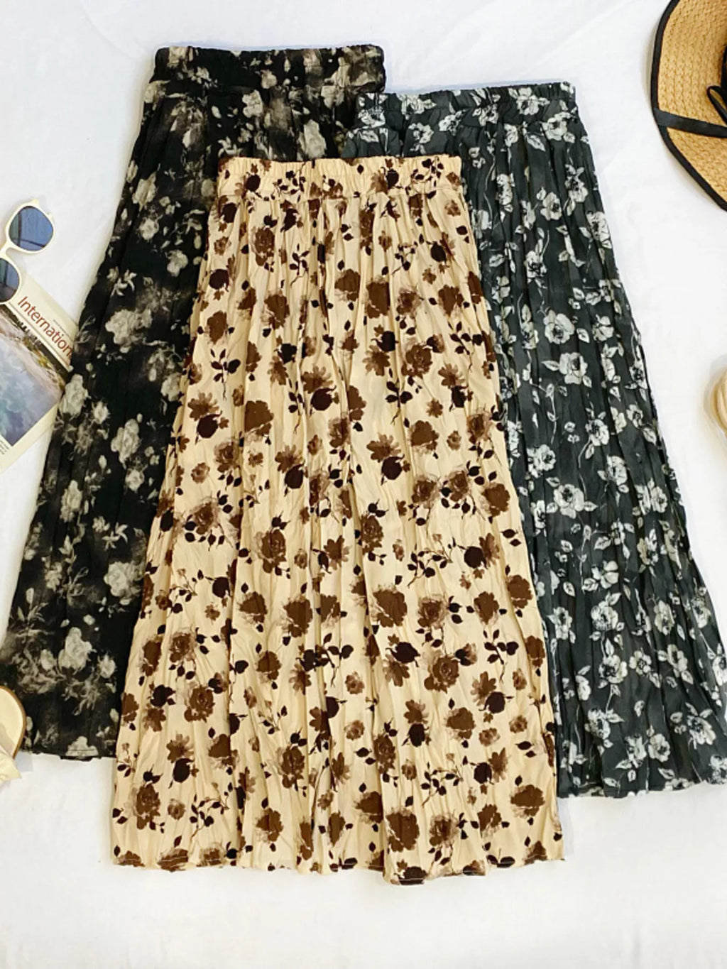 Floral Print Elastic Waist Midi Skirt