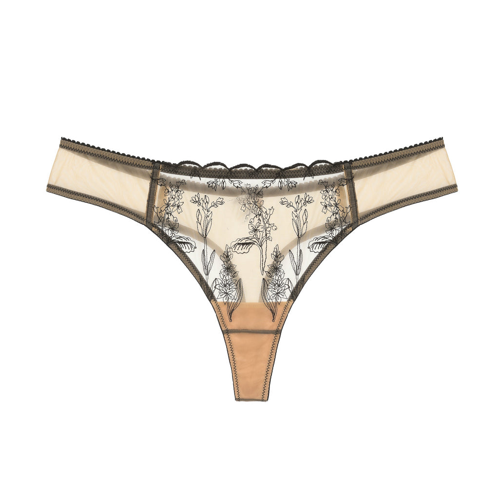Amour d'Agnette Kim Floral Embroidery Thong on Jelly Fabric — thong product shot