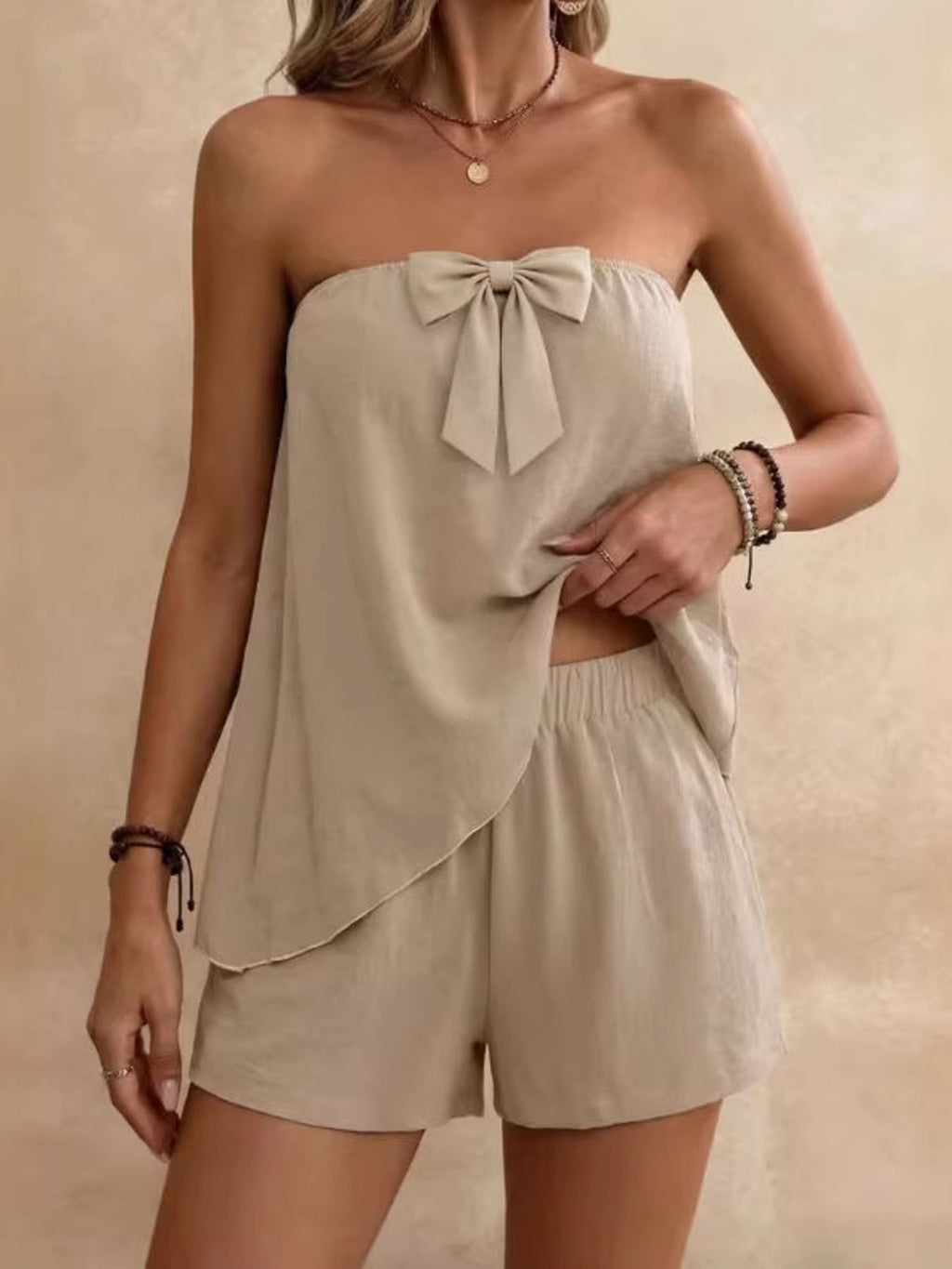 Bowknot Tube Top & Shorts Set