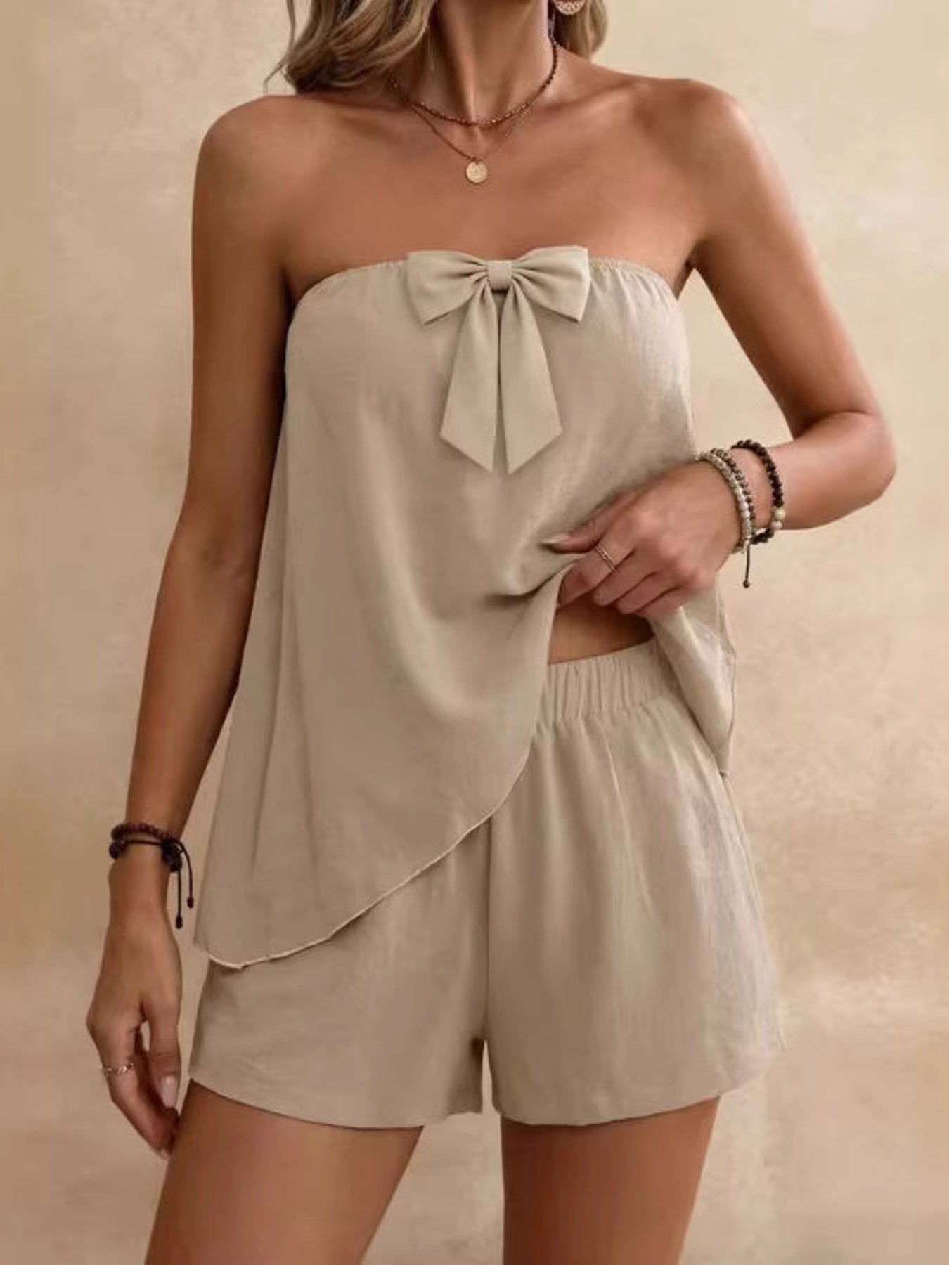 Bowknot Tube Top & Shorts Set