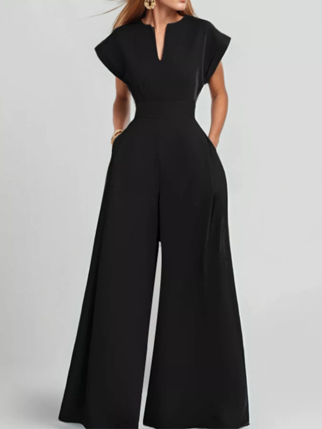 Full Size Notched Wide Leg Jumpsuit Plus Size
