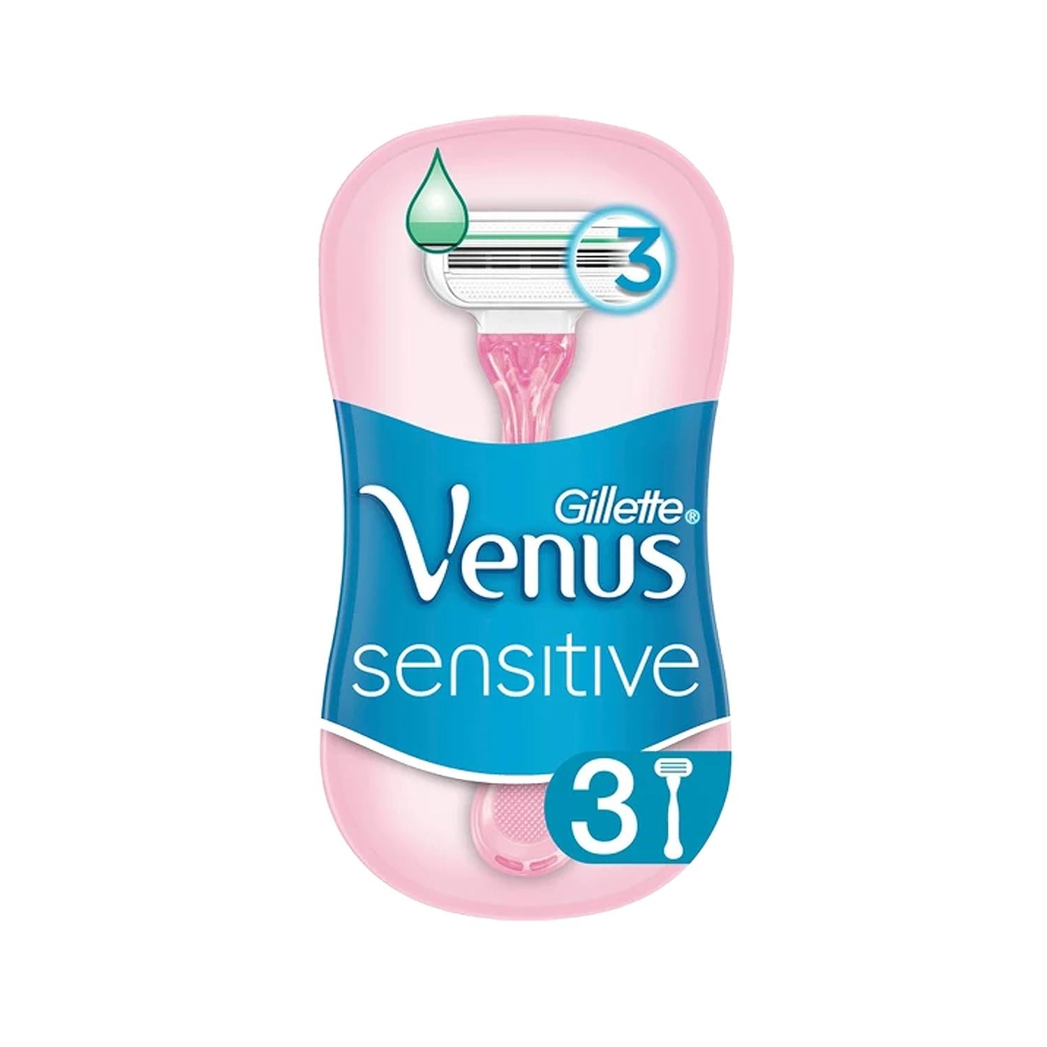 Gillette Venus Women's Razors, 3 Count - Sensitive Skin Disposable Razors for Women