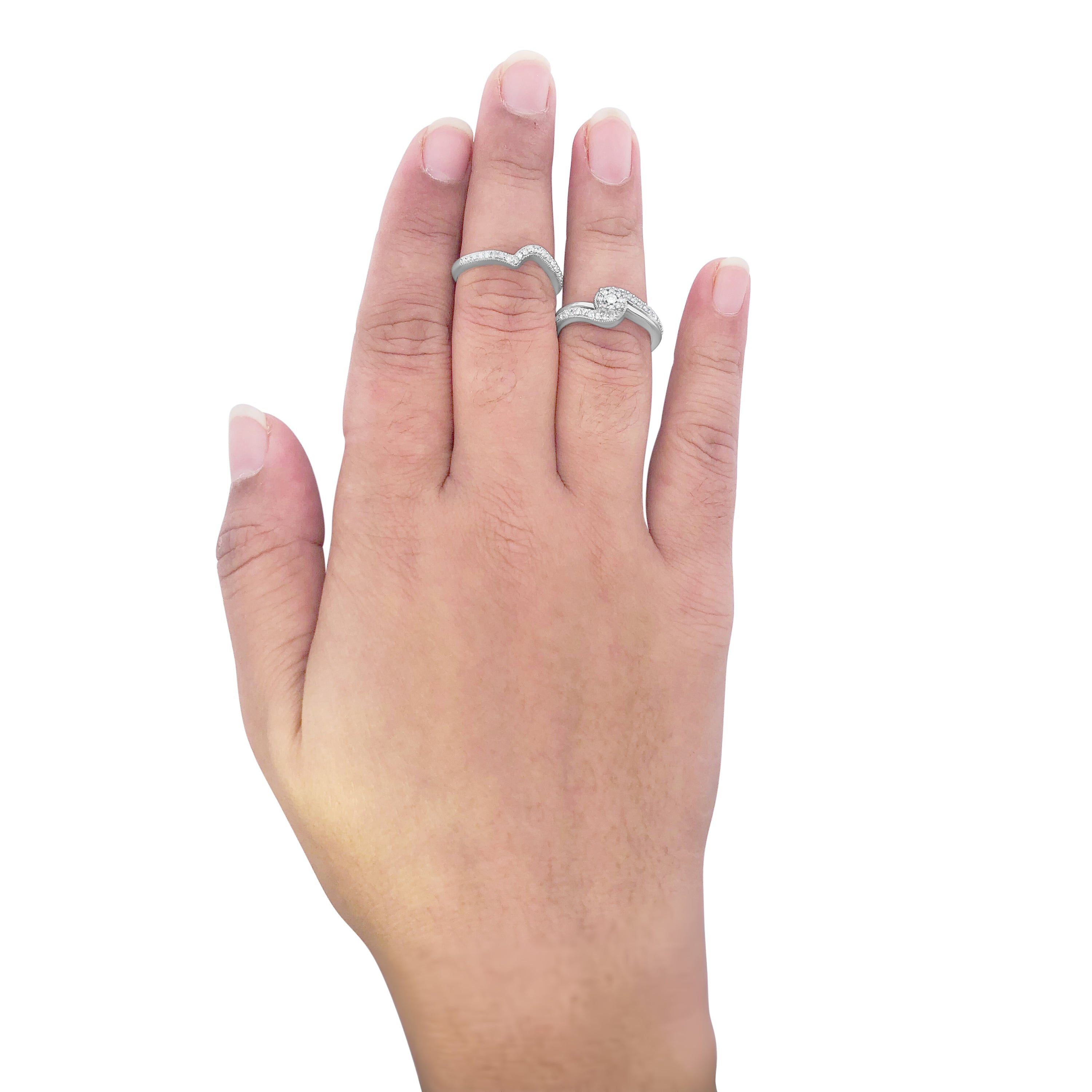 .925 Sterling Silver 1/3ct Cttw Multi-Diamond Bypass Vintage-Style Bridal Set Ring and Band (I-J Color, I3 Clarity) - Size 7