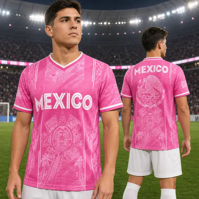 Men’s Light Pink Aztec Sun Stone V-Neck T-Shirt – Mexican Culture Graphic Tee, Pastel Heritage Sportswear