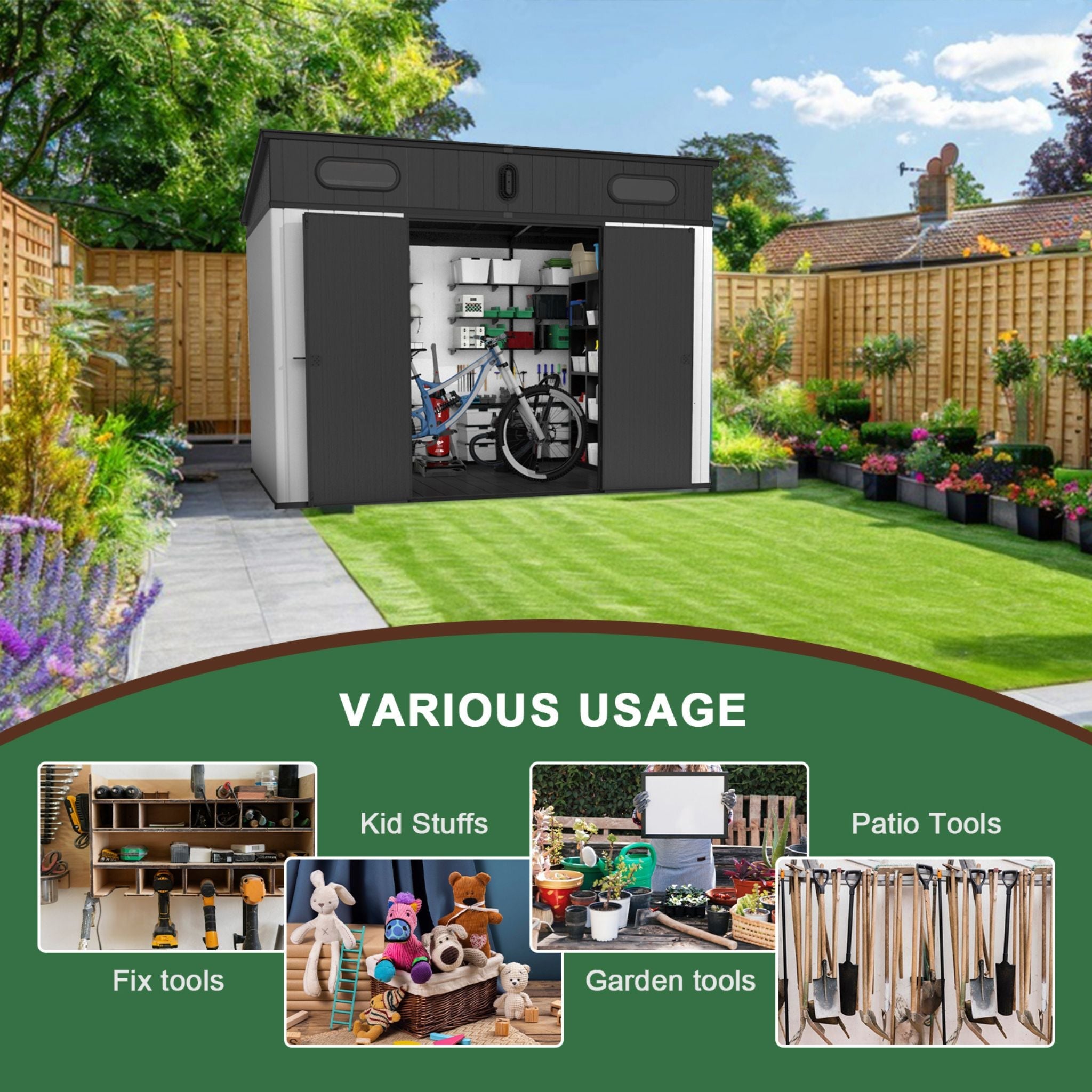 [07X10FT] Alora Heavy-Duty Weather-Resistant Polypropylene Storage Shed With Floor And Reinforced Steel Frame (SAK67455) – SA