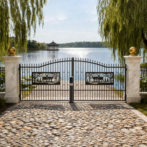 [07X20FT] Heavy-Duty Deer Motif Style Bi-Parting Galvanized Steel Driveway Entrance Gate (SAK68731) – SAKSBY WHOLESALE