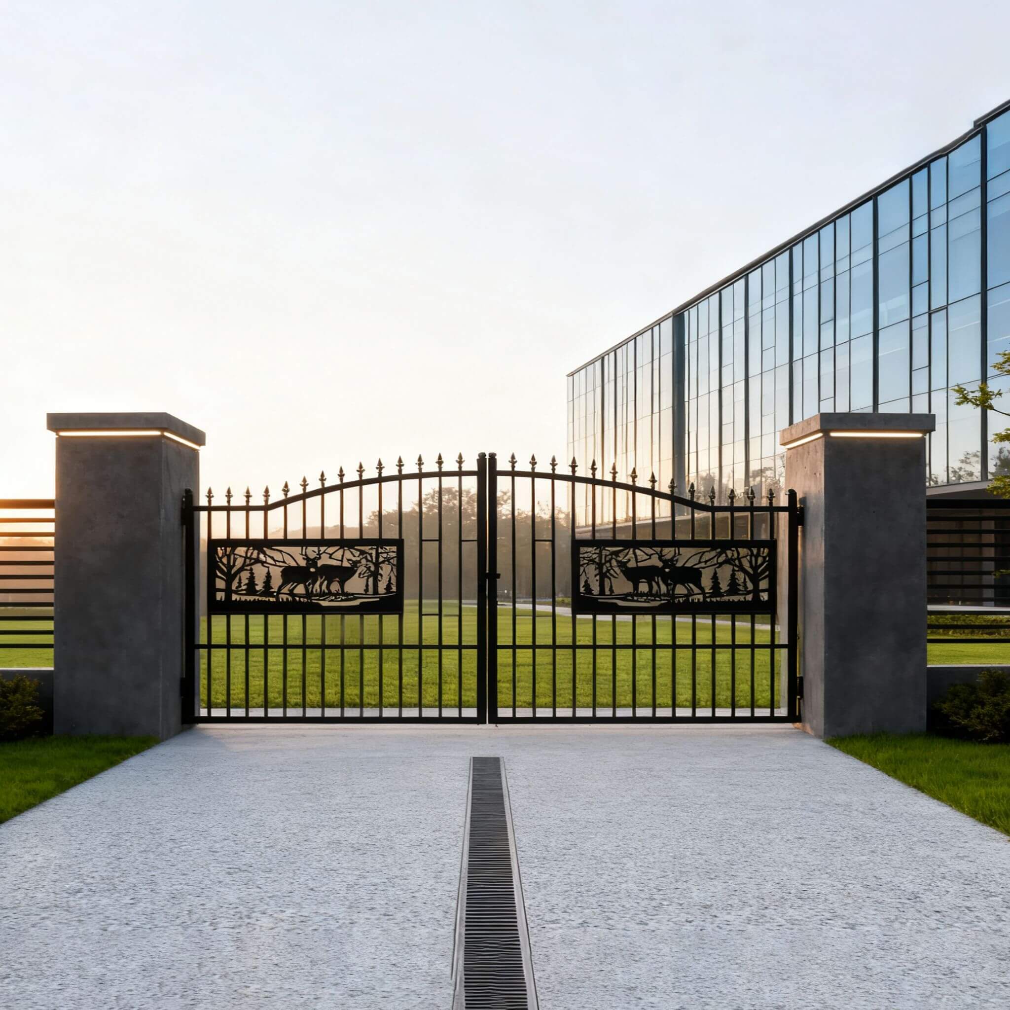 [07X20FT] Heavy-Duty Deer Motif Style Bi-Parting Galvanized Steel Driveway Entrance Gate (SAK68731) – SAKSBY WHOLESALE, view 