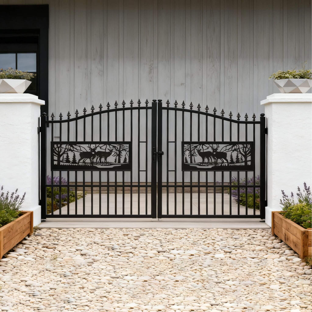 [07X20FT] Heavy-Duty Deer Motif Style Bi-Parting Galvanized Steel Driveway Entrance Gate (SAK68731) – SAKSBY WHOLESALE, view 