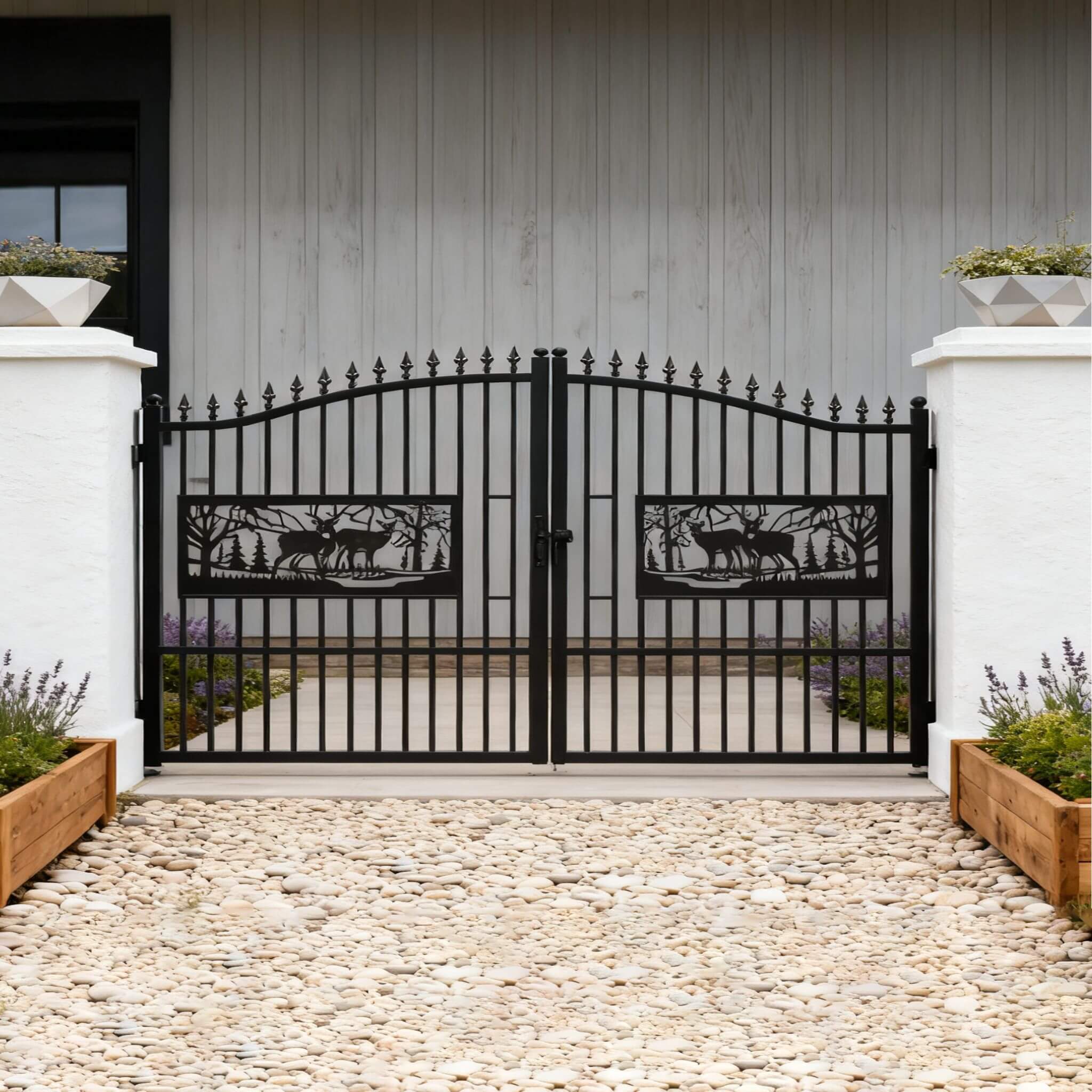 [07X20FT] Heavy-Duty Deer Motif Style Bi-Parting Galvanized Steel Driveway Entrance Gate (SAK68731) – SAKSBY WHOLESALE, view 