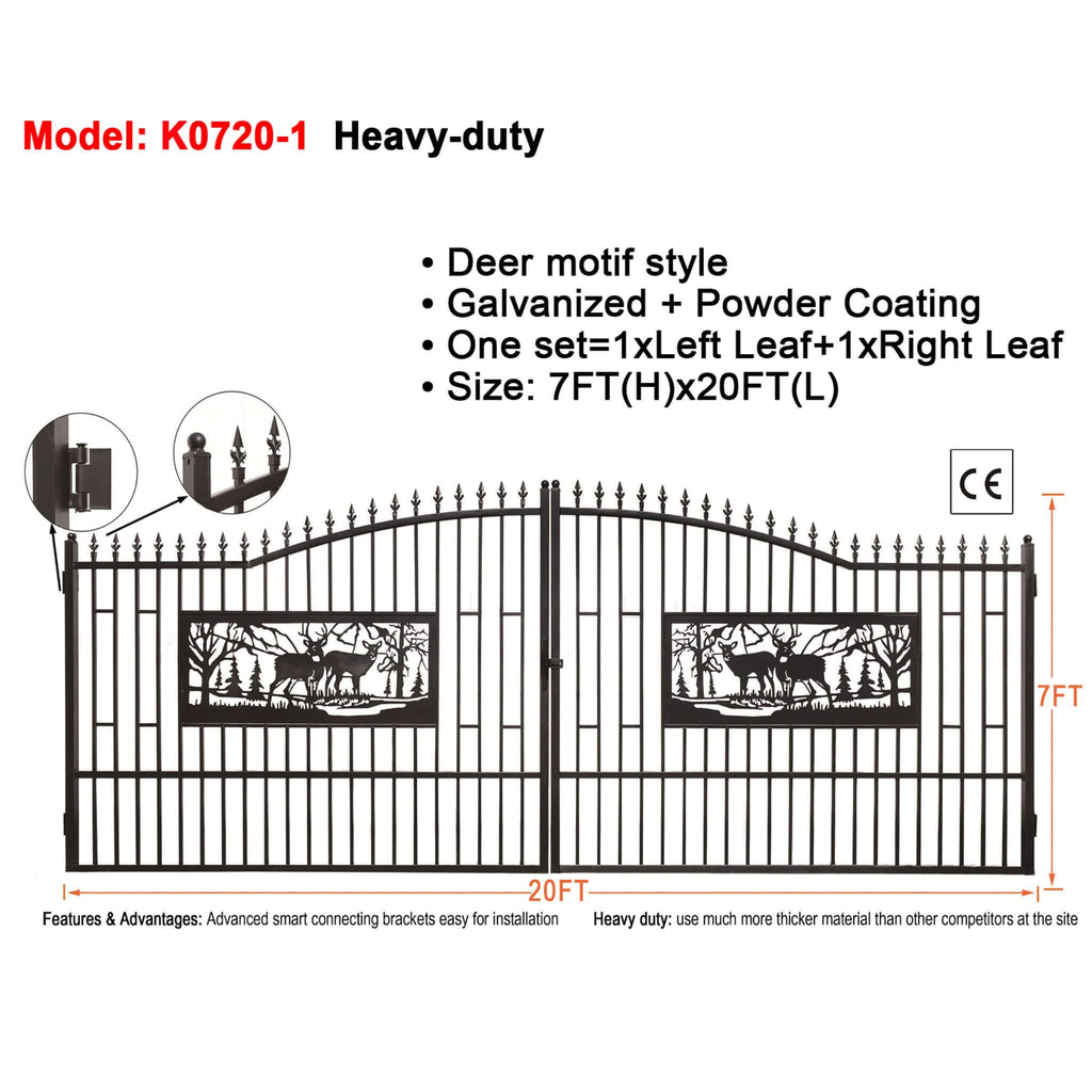 [07X20FT] Heavy-Duty Deer Motif Style Bi-Parting Galvanized Steel Driveway Entrance Gate (SAK68731) – SAKSBY WHOLESALE, view 