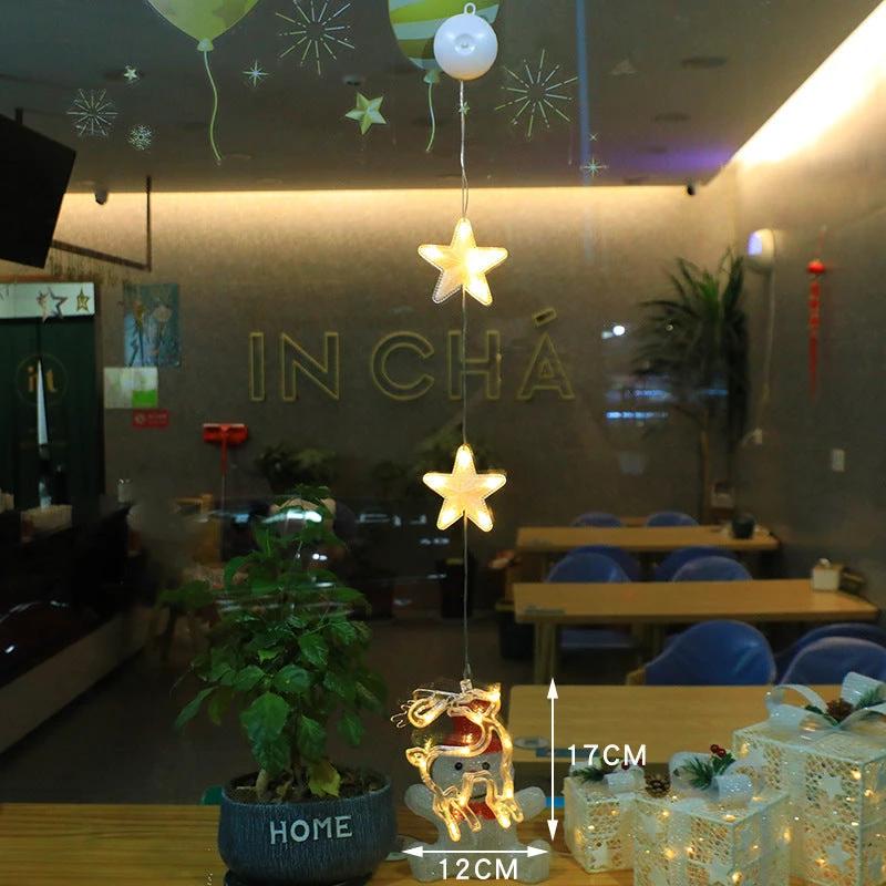 Christmas 3Pcs LED Star Hanging Lights For Home Decor Suction Cup Battery Powered