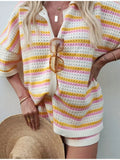 Openwork Button Up Top and Shorts Set