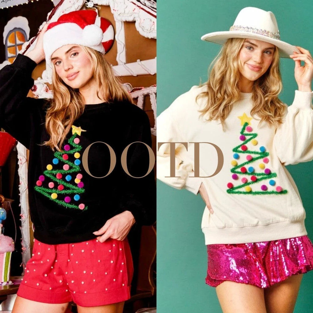 MANDOTOS Christmas Tree Sweatshirt Womens Hoodie Long Sleeve Pullover Festive Winter Wear