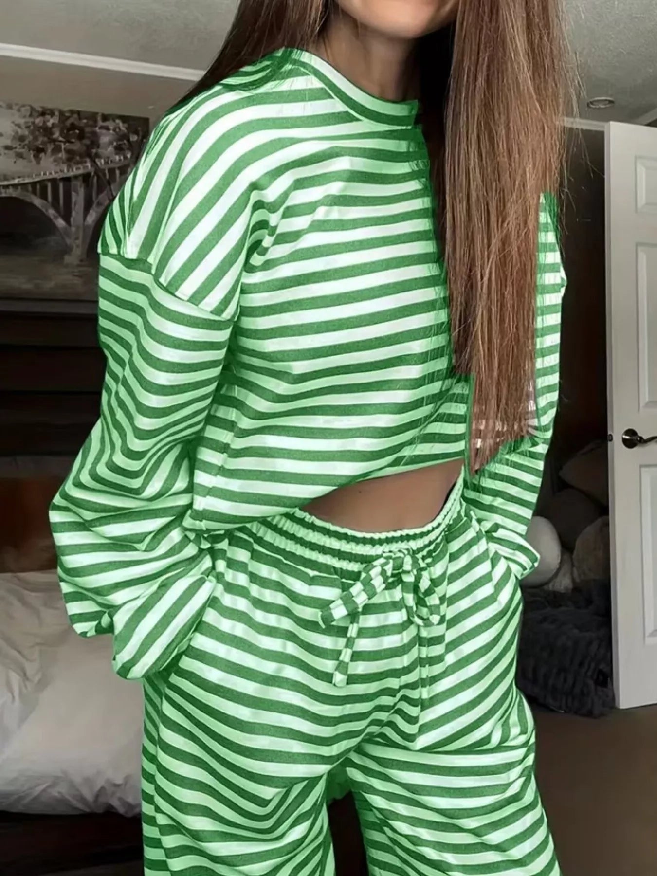 Striped Long Sleeve Top and Pants Set