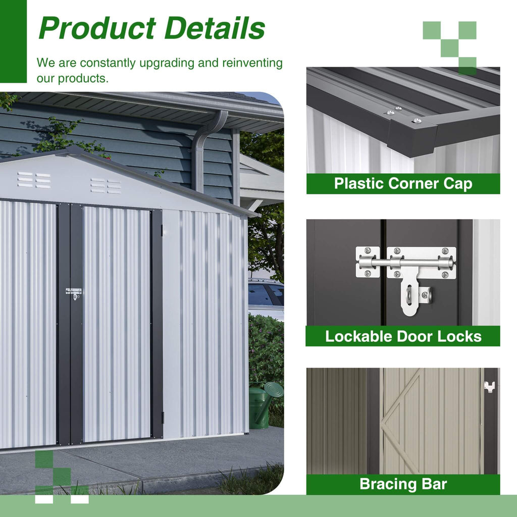 [08X10FT] Alora Heavy-Duty Outdoor All-Weather Metal Garden Tool Shed (SAK28501) – SAKSBY WHOLESALE, view 3