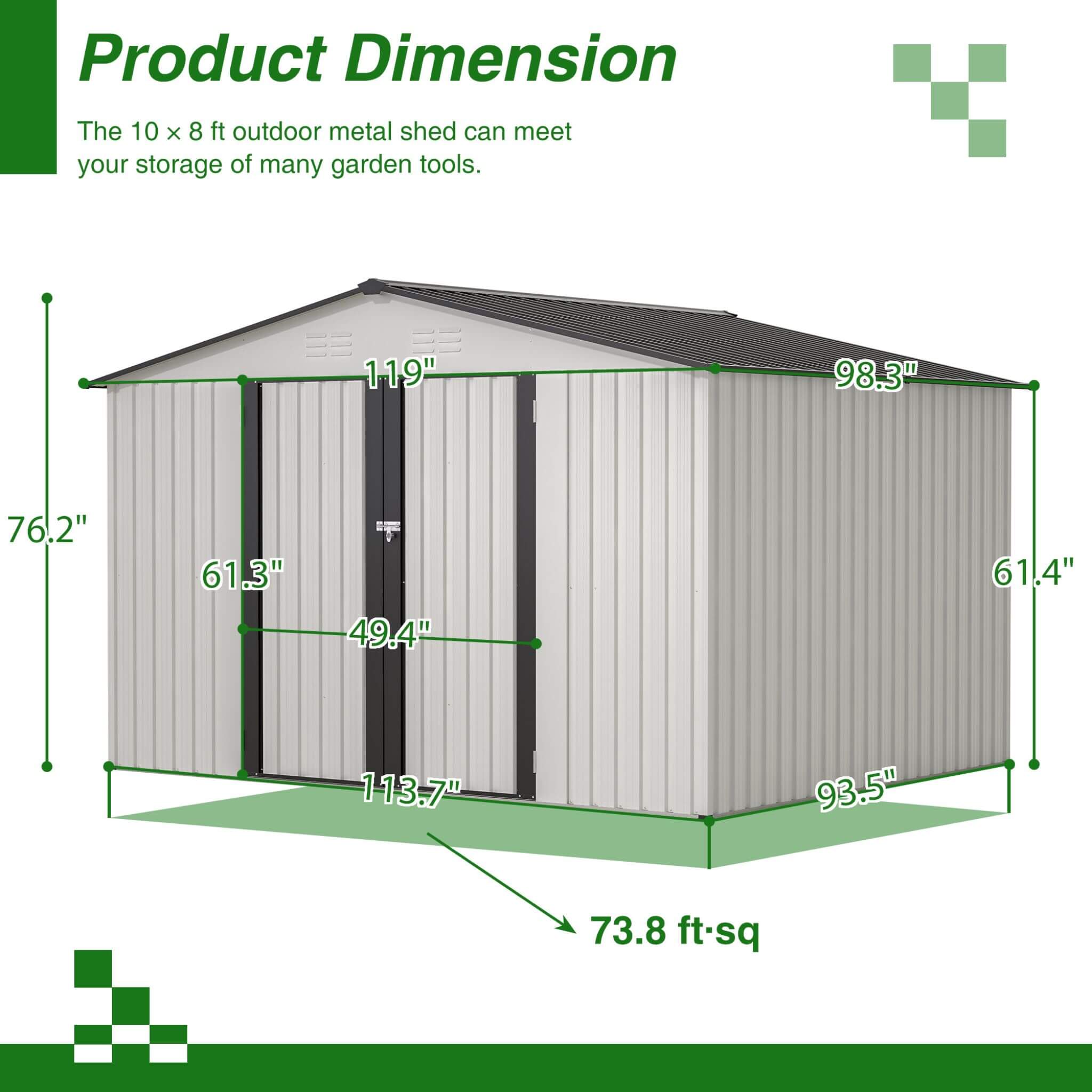 [08X10FT] Alora Heavy-Duty Outdoor All-Weather Metal Garden Tool Shed (SAK28501) – SAKSBY WHOLESALE, view 13