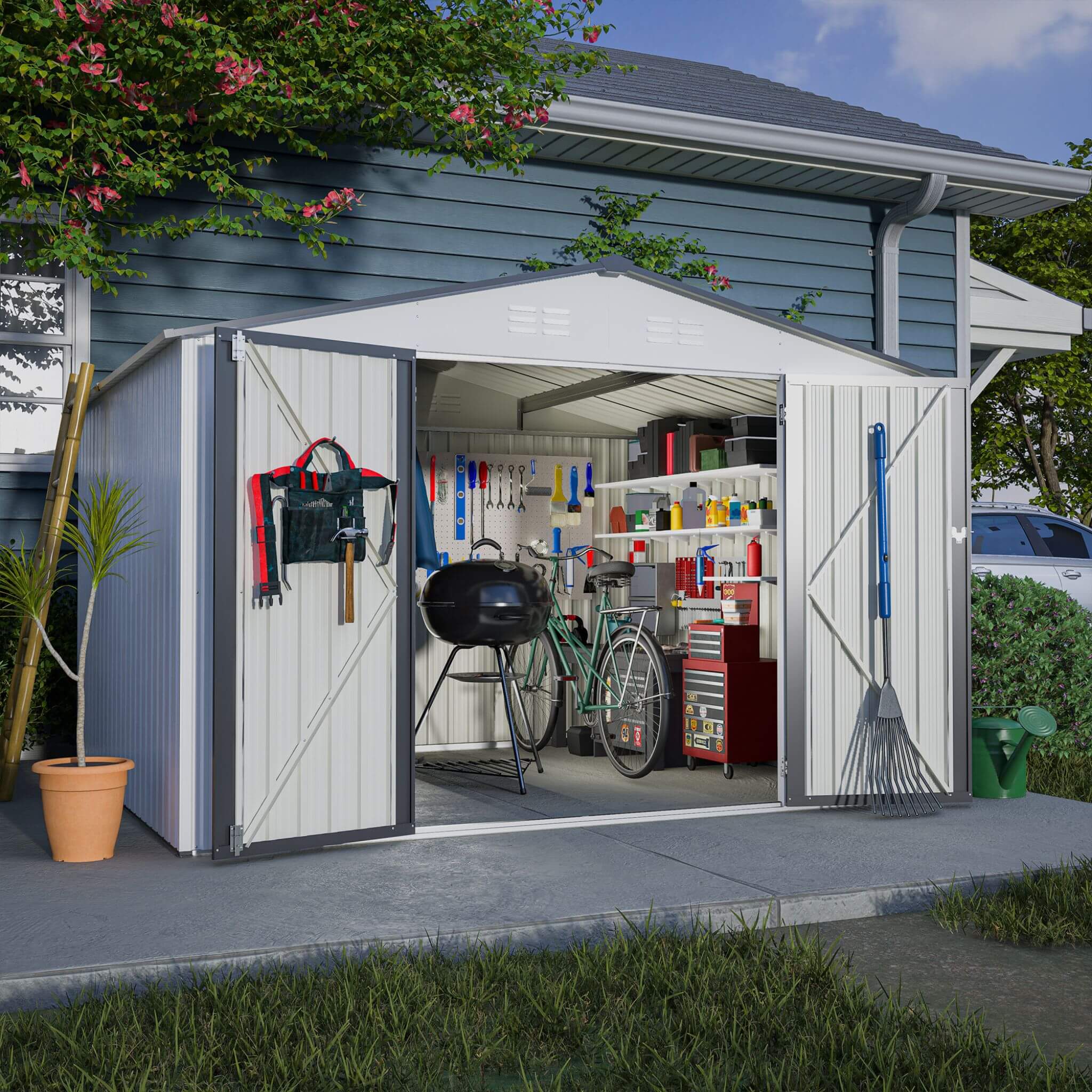 [08X10FT] Alora Heavy-Duty Outdoor All-Weather Metal Garden Tool Shed (SAK28501) – SAKSBY WHOLESALE, view 8