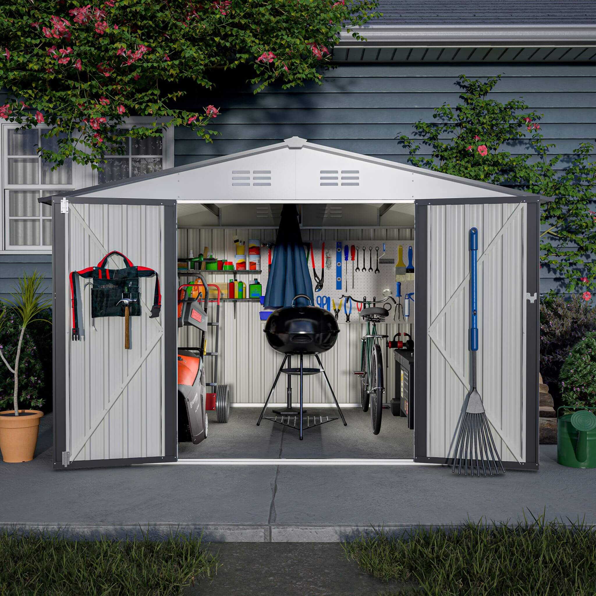 [08X10FT] Alora Heavy-Duty Outdoor All-Weather Metal Garden Tool Shed (SAK28501) – SAKSBY WHOLESALE, view 10