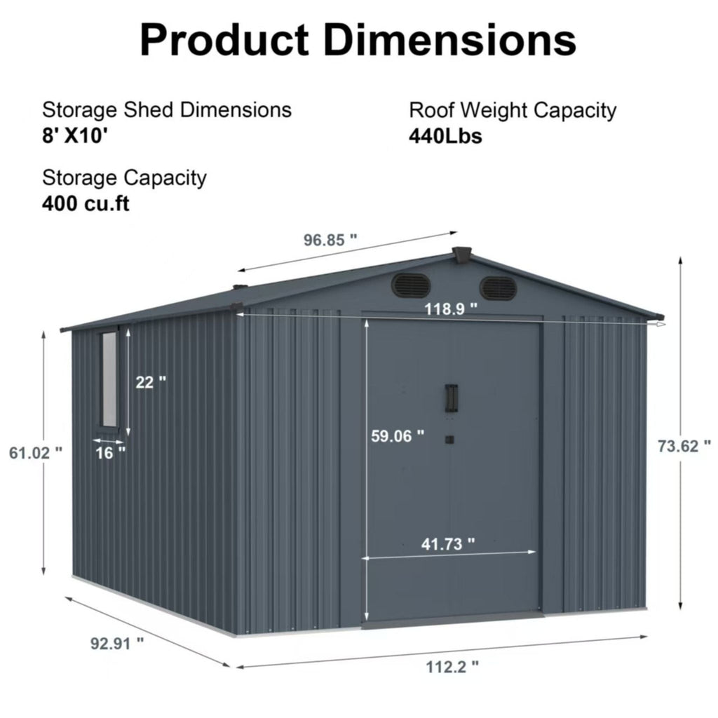 [08X10FT] Alora Large Outdoor Metal Backyard Garden Storage Tool Shed With Window And Lockable Doors (SAK68140) – SAKSBY WHOL