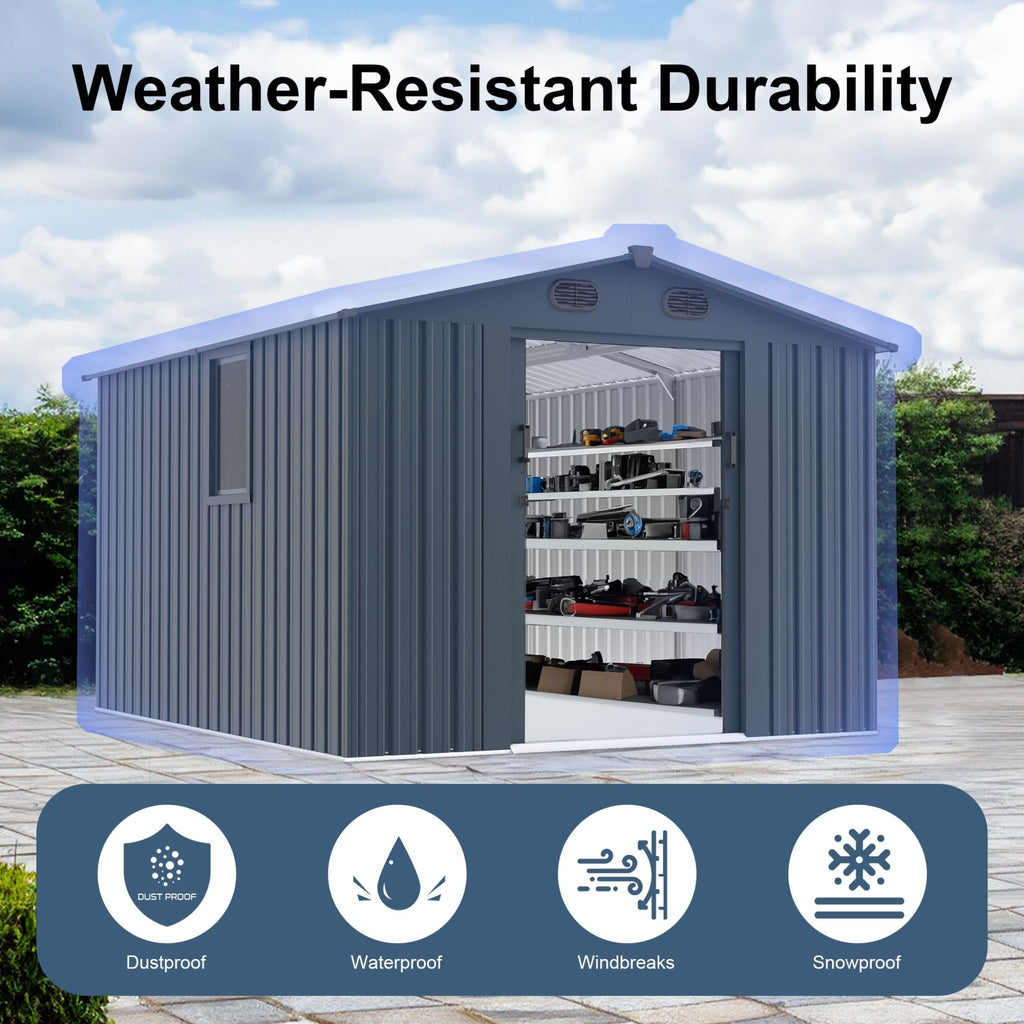 [08X10FT] Alora Large Outdoor Metal Backyard Garden Storage Tool Shed With Window And Lockable Doors (SAK68140) – SAKSBY WHOL