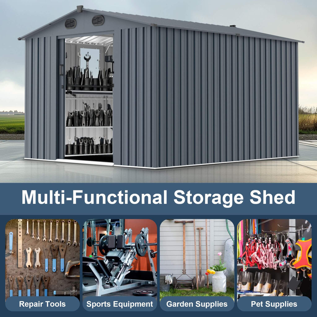 [08X10FT] Alora Large Outdoor Metal Storage Tool Shed With Window And Lockable Doors (SAK32987) – SAKSBY WHOLESALE, view 5
