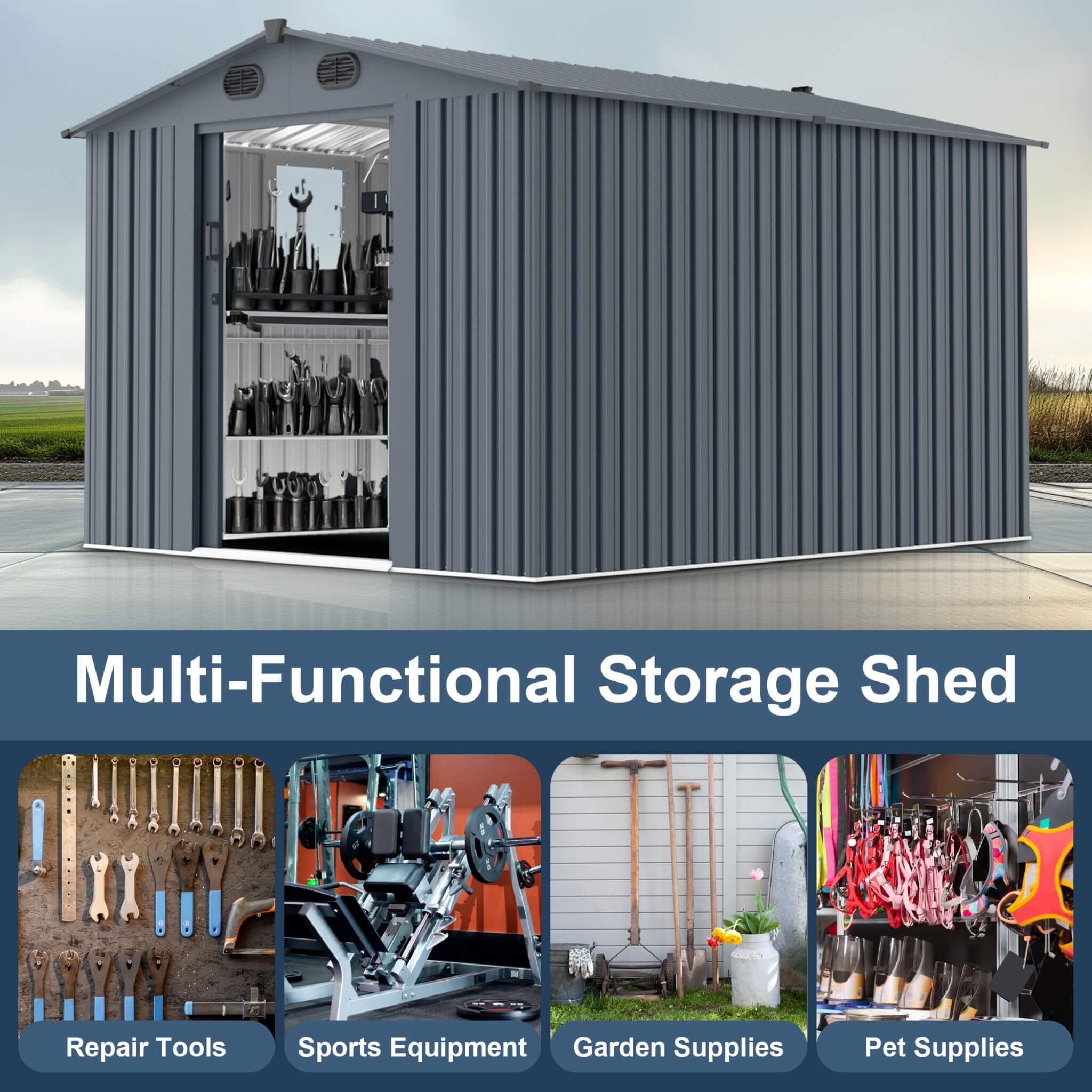[08X10FT] Alora Large Outdoor Metal Storage Tool Shed With Window And Lockable Doors (SAK32987) – SAKSBY WHOLESALE, view 5