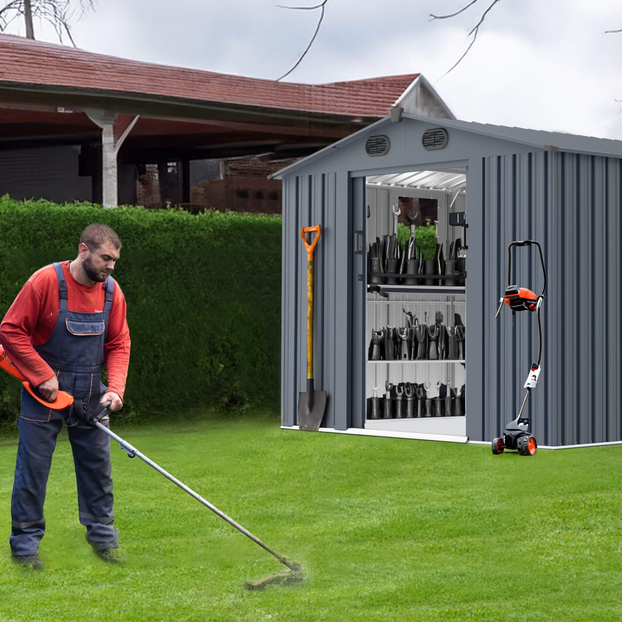 [08X10FT] Alora Large Outdoor Metal Storage Tool Shed With Window And Lockable Doors (SAK32987) – SAKSBY WHOLESALE, view 3