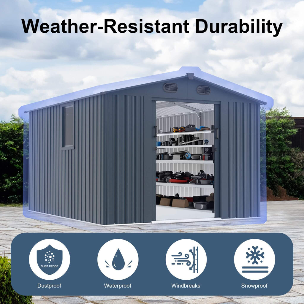 [08X10FT] Alora Large Outdoor Metal Storage Tool Shed With Window And Lockable Doors (SAK32987) – SAKSBY WHOLESALE, view 4