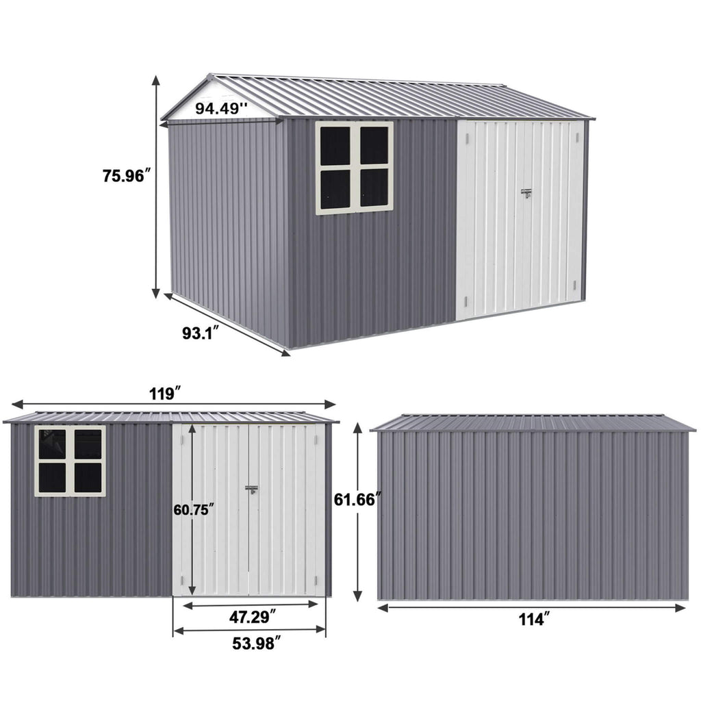 [08X10FT] Alora Outdoor Garden Tool Shed With Thickened Galvanized Steel, Sloped Roof, Vents And Double Lockable Doors (SAK66
