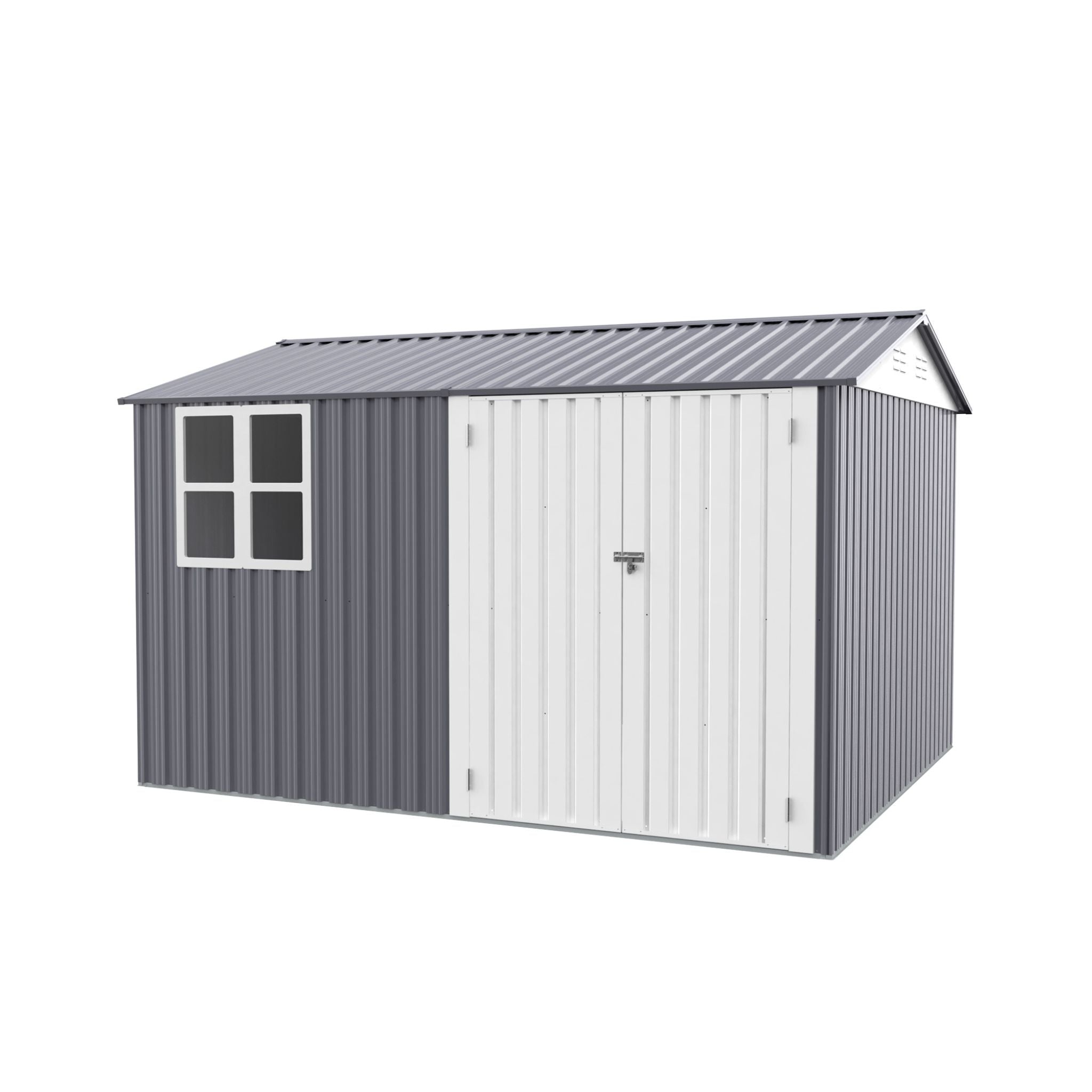 [08X10FT] Alora Outdoor Garden Tool Shed With Thickened Galvanized Steel, Sloped Roof, Vents And Double Lockable Doors (SAK66