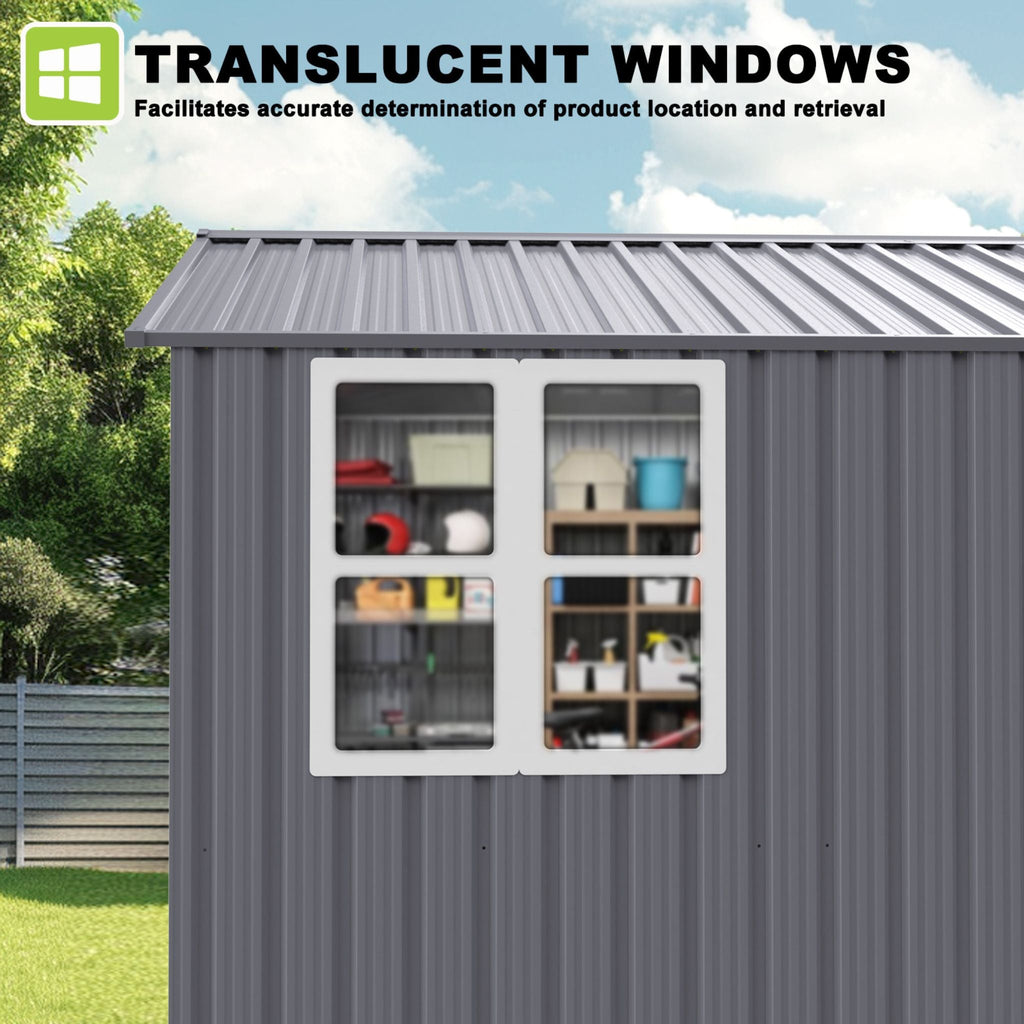 [08X10FT] Alora Outdoor Garden Tool Shed With Thickened Galvanized Steel, Sloped Roof, Vents And Double Lockable Doors (SAK66