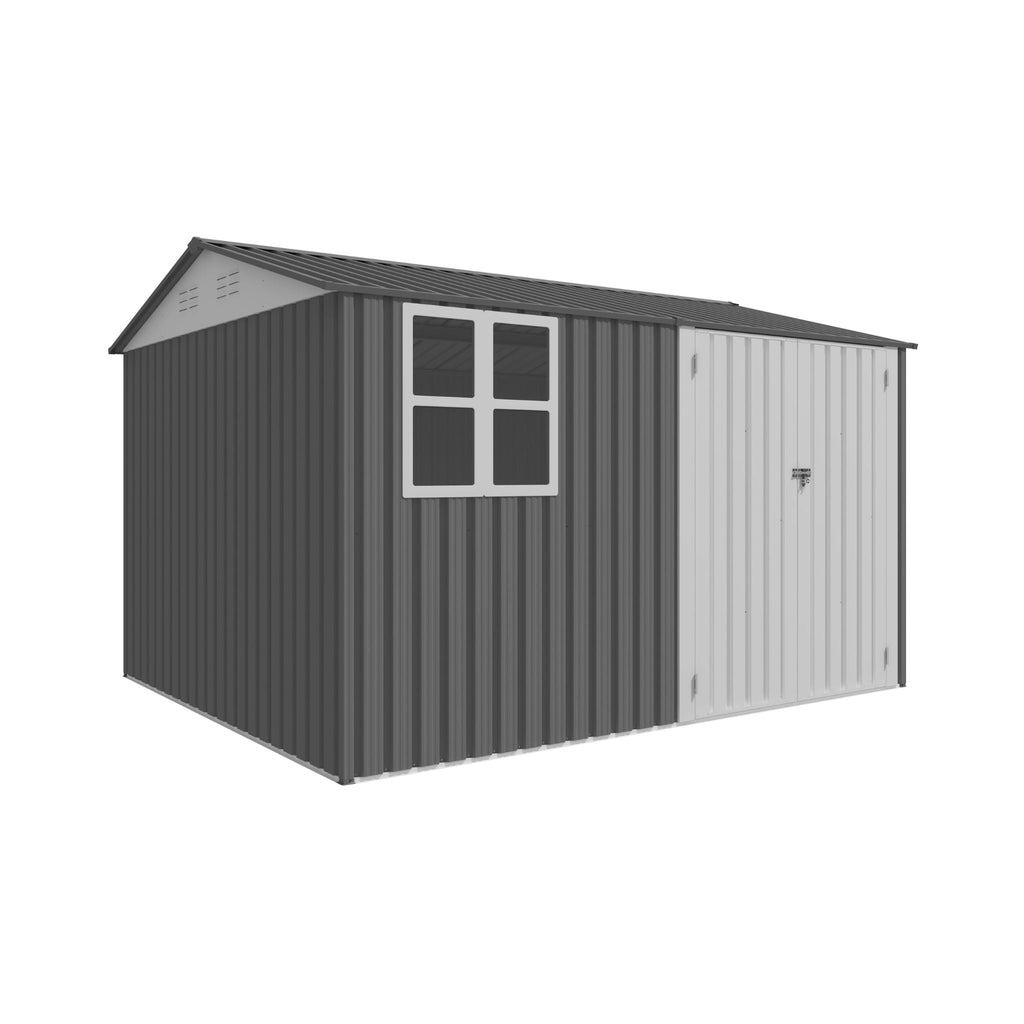 [08X10FT] Alora Outdoor Garden Tool Shed With Thickened Galvanized Steel, Sloped Roof, Vents And Double Lockable Doors (SAK66