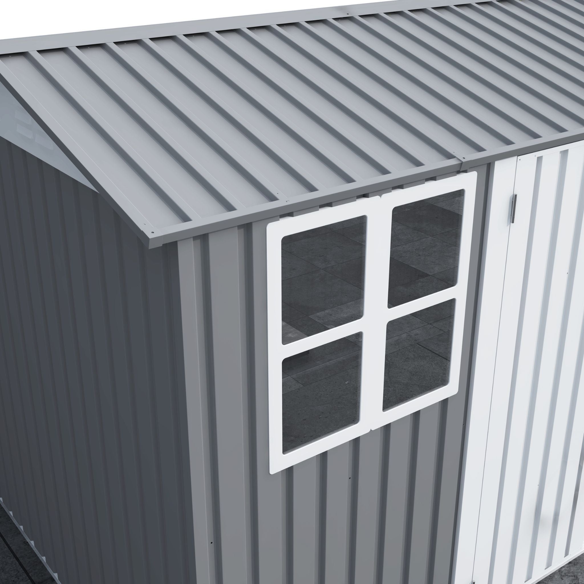 [08X10FT] Alora Outdoor Garden Tool Shed With Thickened Galvanized Steel, Sloped Roof, Vents And Double Lockable Doors (SAK66