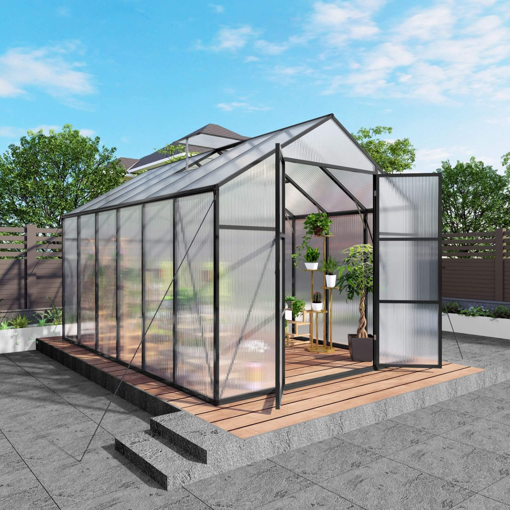 [08X12FT] All-Season Outdoor Backyard Polycarbonate Greenhouse With Raised Base And Aluminum Frame (SAK78614) – SAKSBY WHOLES