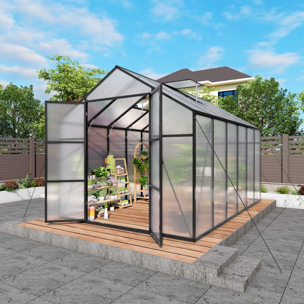 [08X12FT] All-Season Outdoor Backyard Polycarbonate Greenhouse With Raised Base And Aluminum Frame (SAK78614) – SAKSBY WHOLES