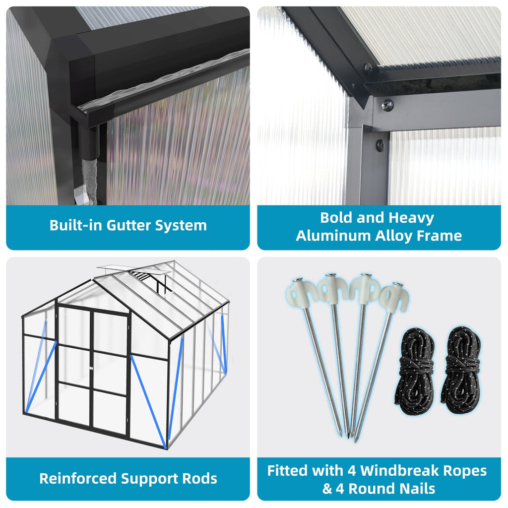 [08X12FT] All-Season Outdoor Backyard Polycarbonate Greenhouse With Raised Base And Aluminum Frame (SAK78614) – SAKSBY WHOLES
