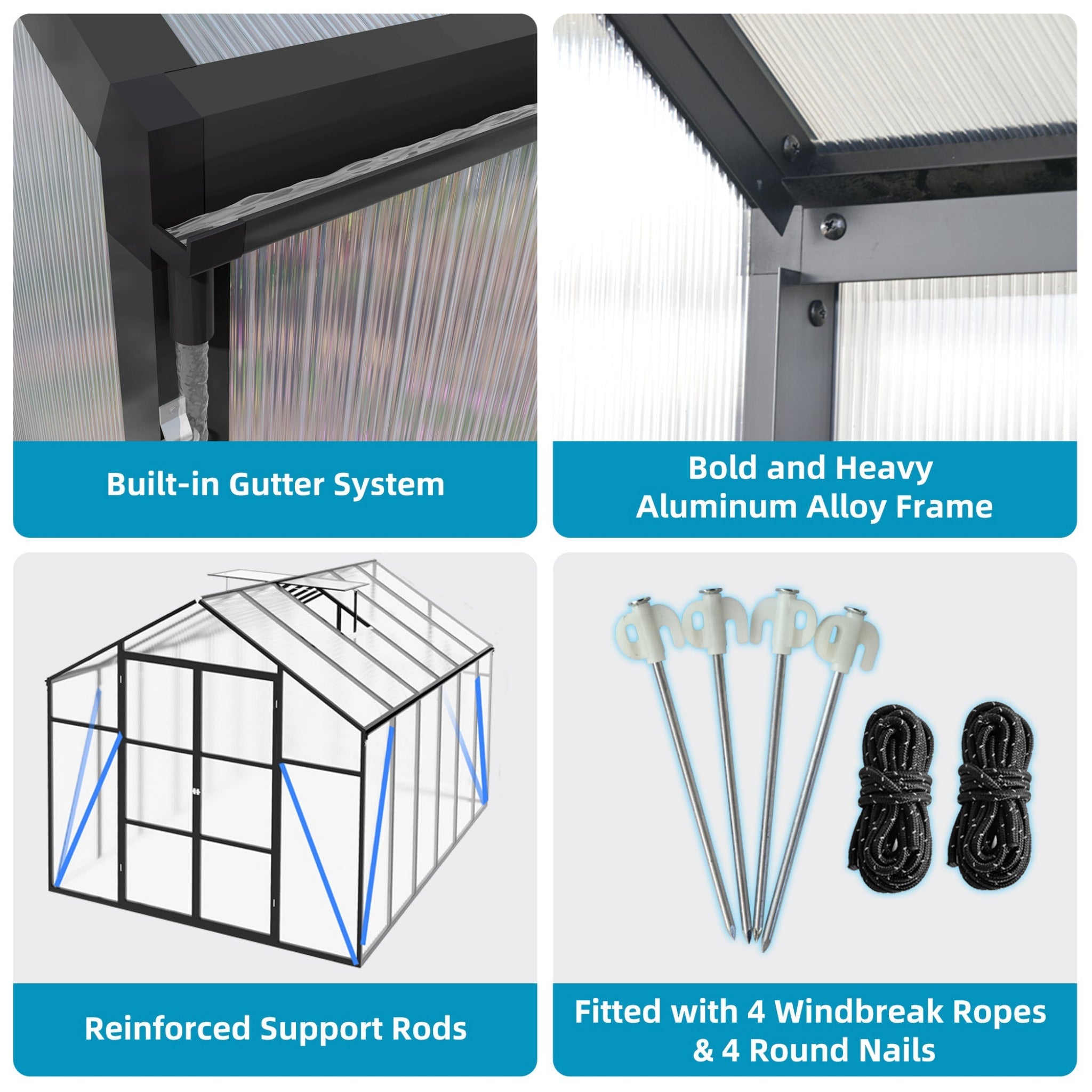 [08X12FT] All-Season Outdoor Backyard Polycarbonate Greenhouse With Raised Base And Aluminum Frame (SAK78614) – SAKSBY WHOLES