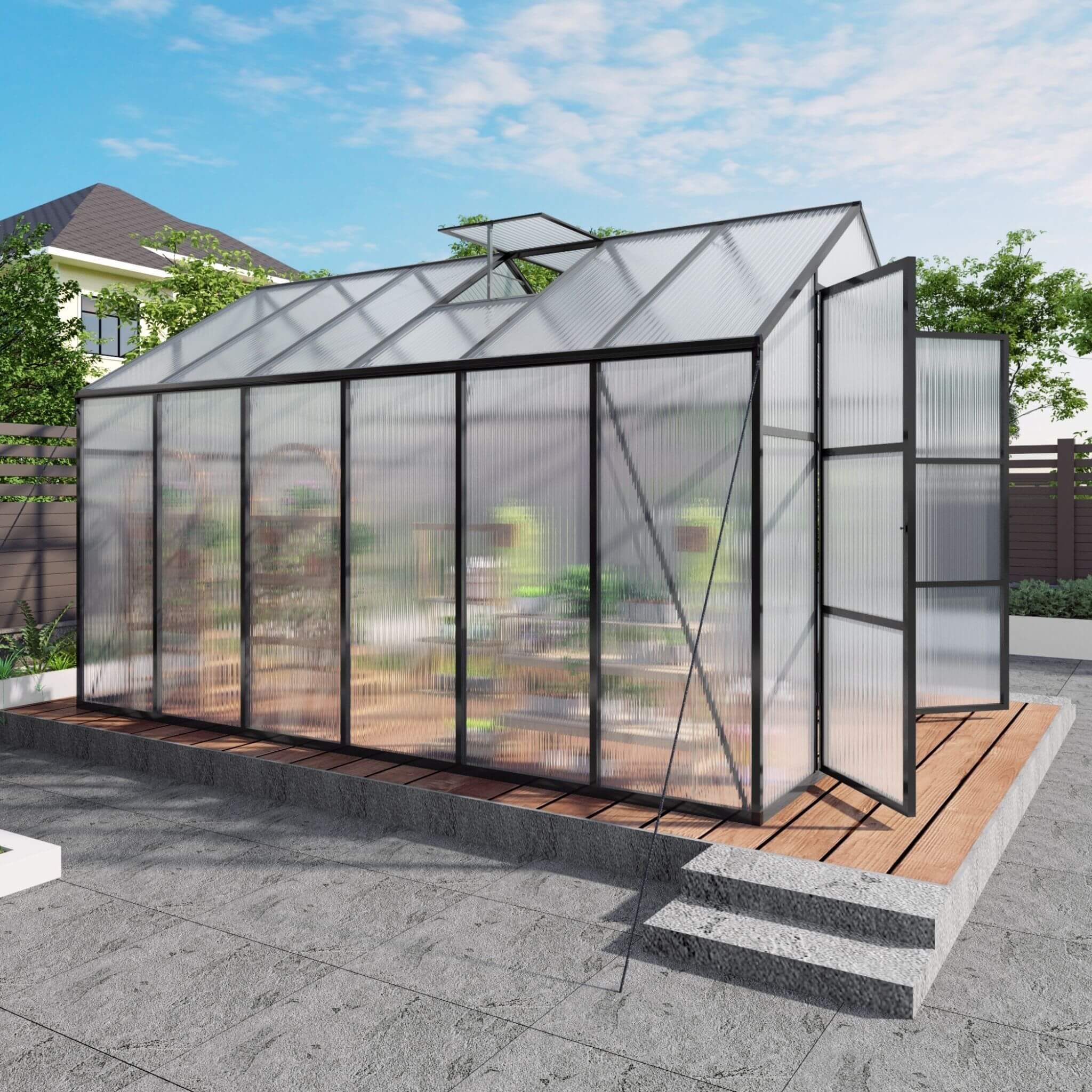 [08X12FT] All-Season Outdoor Backyard Polycarbonate Greenhouse With Raised Base And Aluminum Frame (SAK78614) – SAKSBY WHOLES