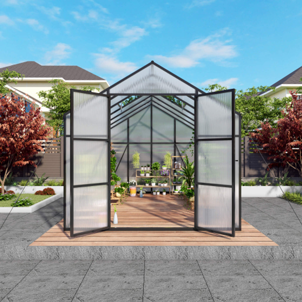 [08X12FT] All-Season Outdoor Backyard Polycarbonate Greenhouse With Raised Base And Aluminum Frame (SAK78614) – SAKSBY WHOLES