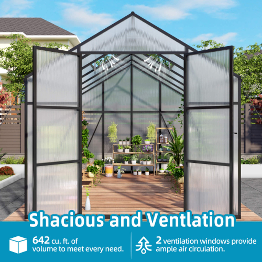 [08X12FT] All-Season Outdoor Backyard Polycarbonate Greenhouse With Raised Base And Aluminum Frame (SAK78614) – SAKSBY WHOLES