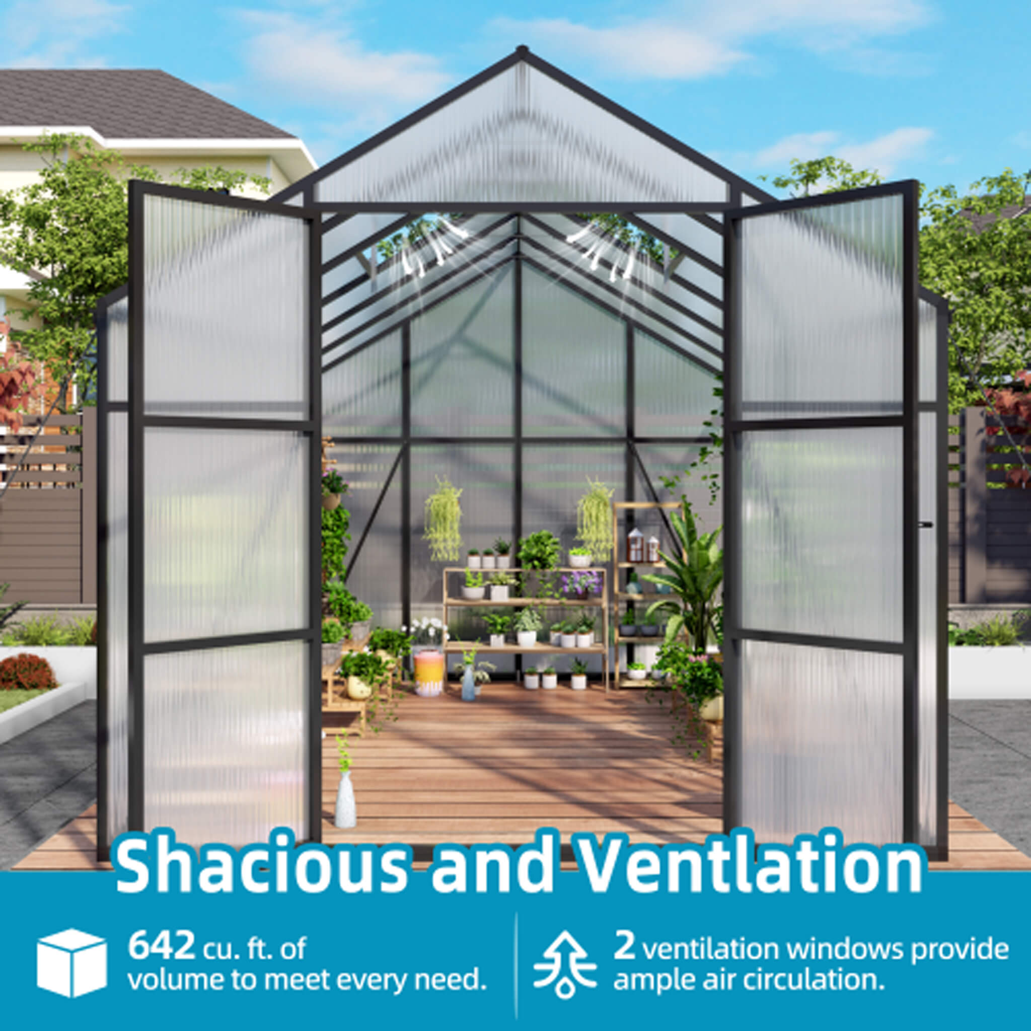 [08X12FT] All-Season Outdoor Backyard Polycarbonate Greenhouse With Raised Base And Aluminum Frame (SAK78614) – SAKSBY WHOLES