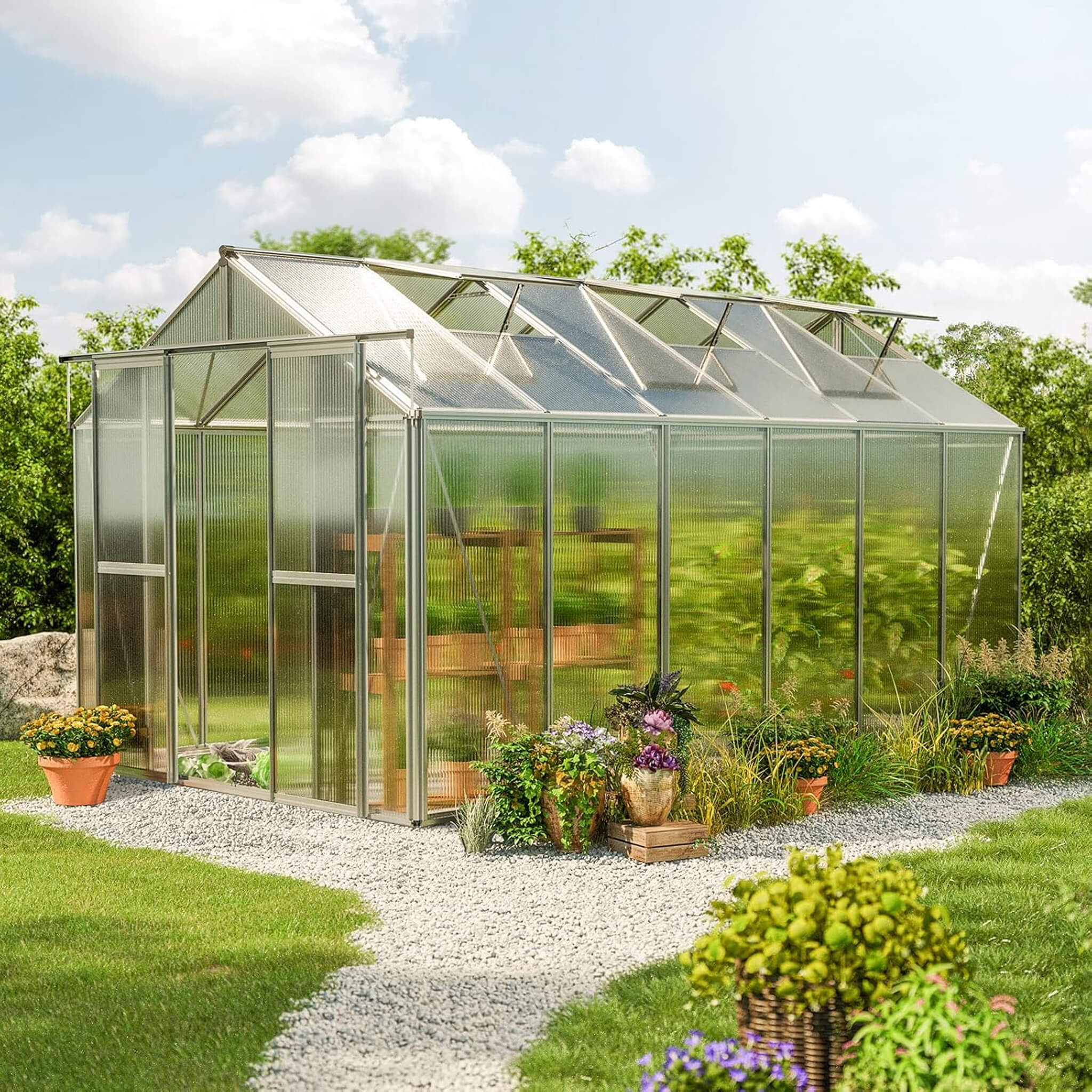 [08X12FT] Heavy-Duty Polycarbonate Outdoor Greenhouse With Aluminum Frame And Sliding Doors (SAK90426) – SAKSBY WHOLESALE