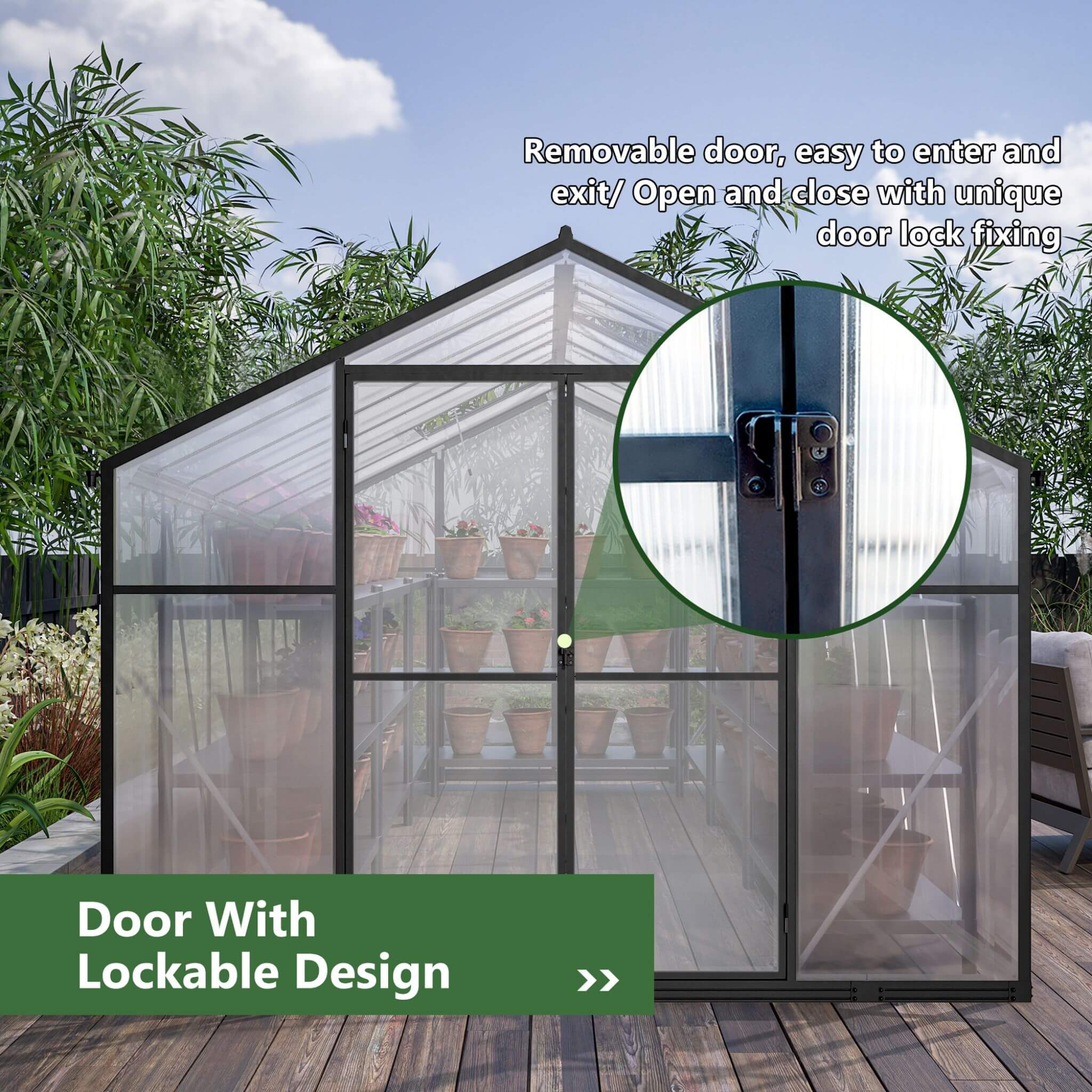 [08X12FT] Large Outdoor Heavy-Duty Polycarbonate Walk-In Greenhouse With Double Swing Doors And Two Ventilation Windows (SAK7