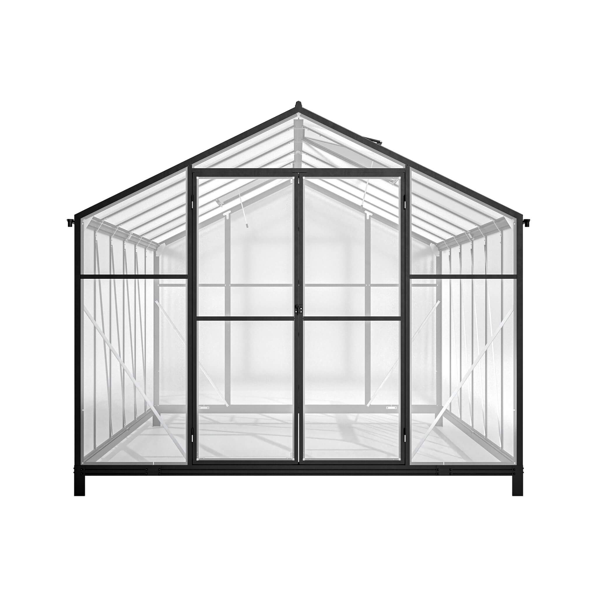 [08X12FT] Large Outdoor Heavy-Duty Polycarbonate Walk-In Greenhouse With Double Swing Doors And Two Ventilation Windows (SAK7