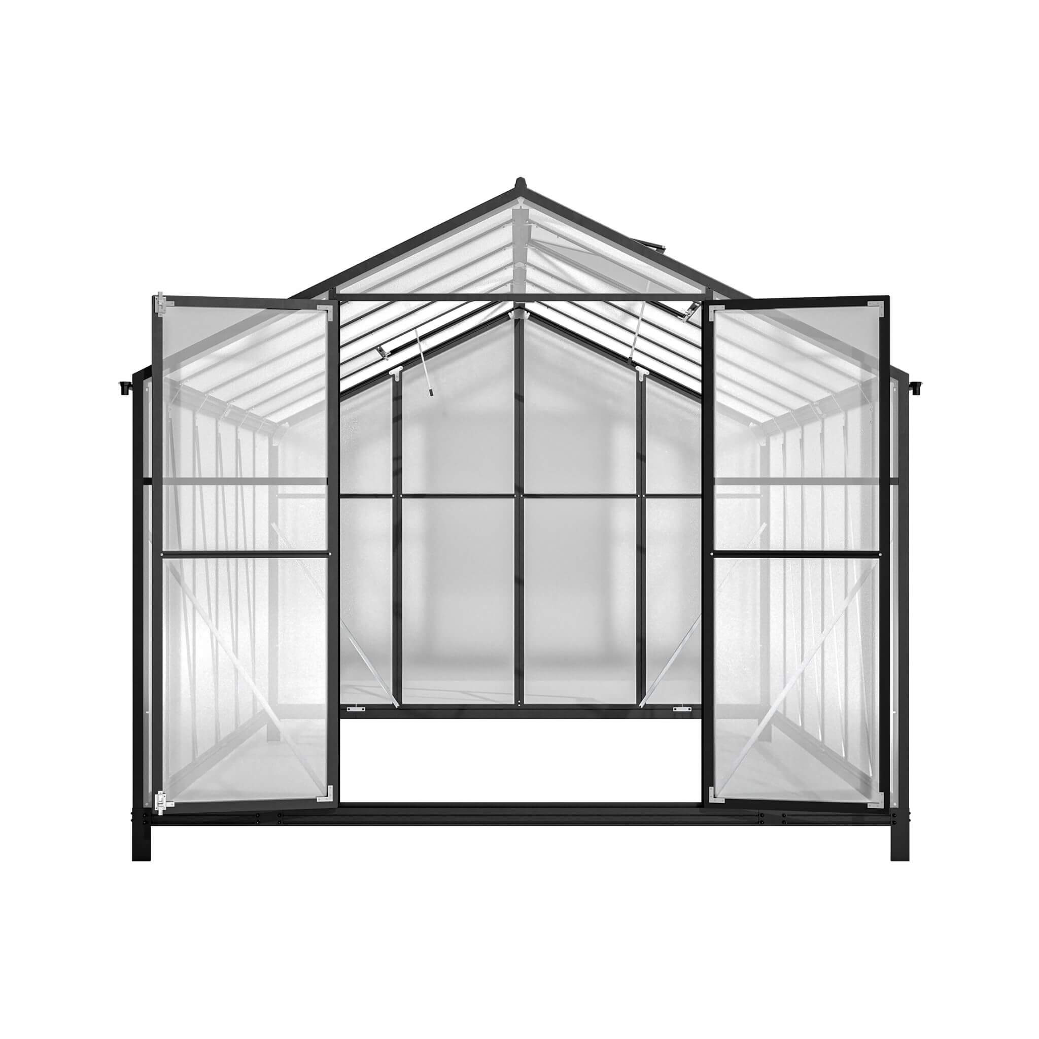 [08X12FT] Large Outdoor Heavy-Duty Polycarbonate Walk-In Greenhouse With Double Swing Doors And Two Ventilation Windows (SAK7
