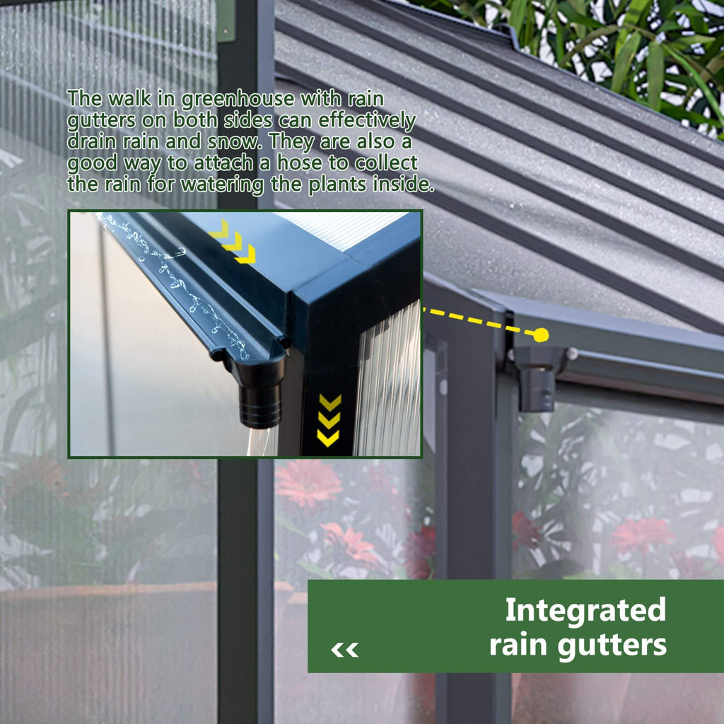 [08X12FT] Large Outdoor Heavy-Duty Polycarbonate Walk-In Greenhouse With Double Swing Doors And Two Ventilation Windows (SAK7