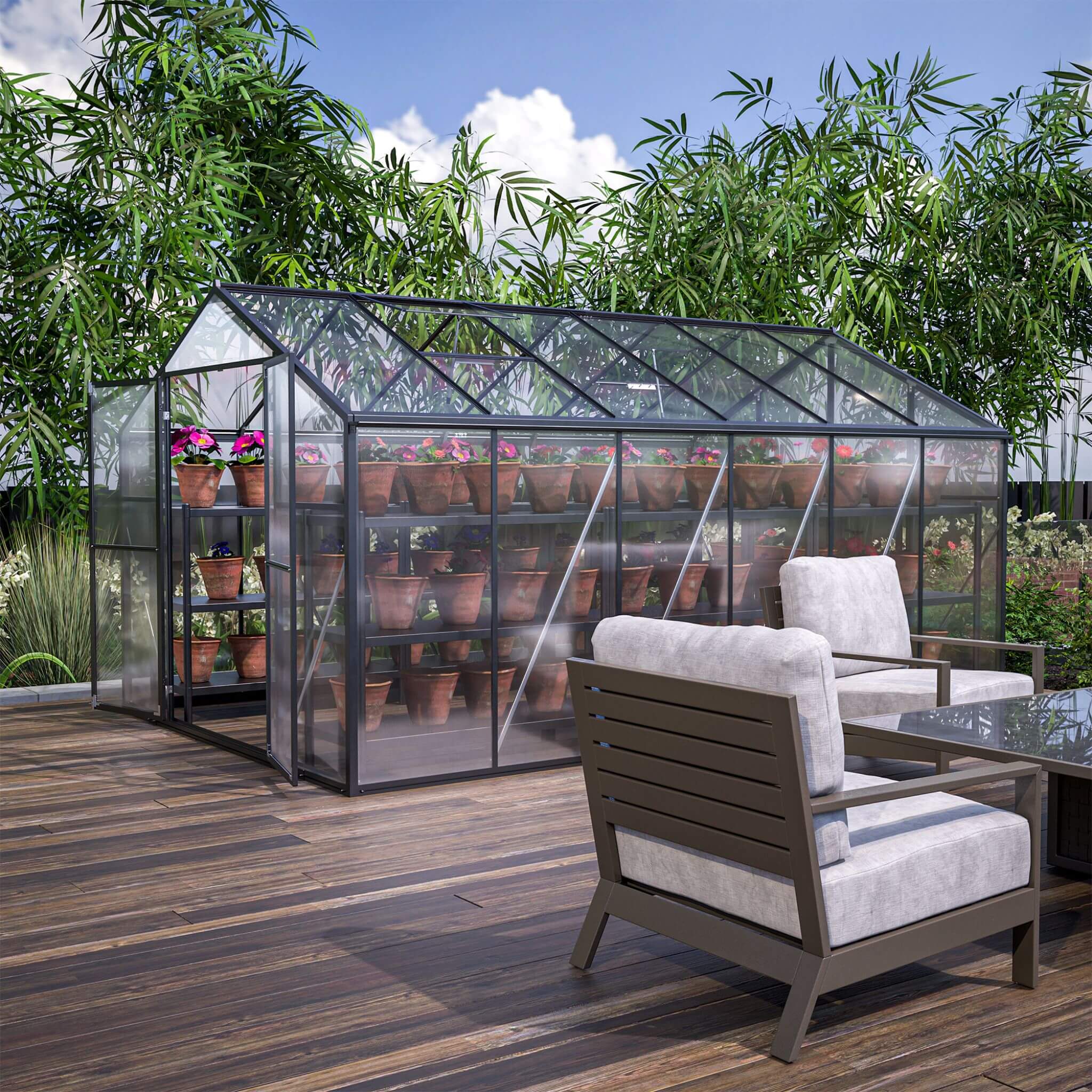 [08X12FT] Large Outdoor Heavy-Duty Polycarbonate Walk-In Greenhouse With Double Swing Doors And Two Ventilation Windows (SAK7
