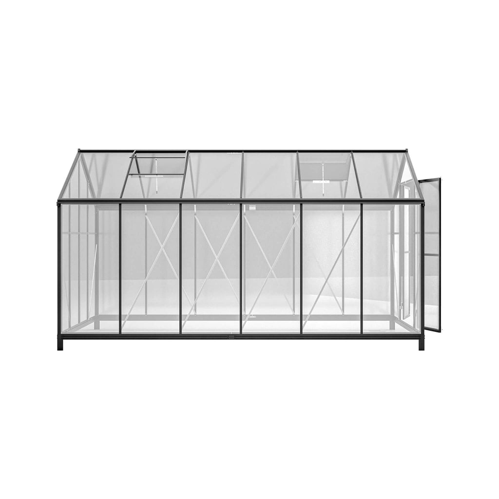[08X12FT] Large Outdoor Heavy-Duty Polycarbonate Walk-In Greenhouse With Double Swing Doors And Two Ventilation Windows (SAK7