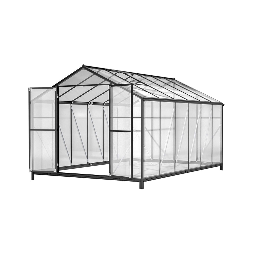 [08X12FT] Large Outdoor Heavy-Duty Polycarbonate Walk-In Greenhouse With Double Swing Doors And Two Ventilation Windows (SAK7