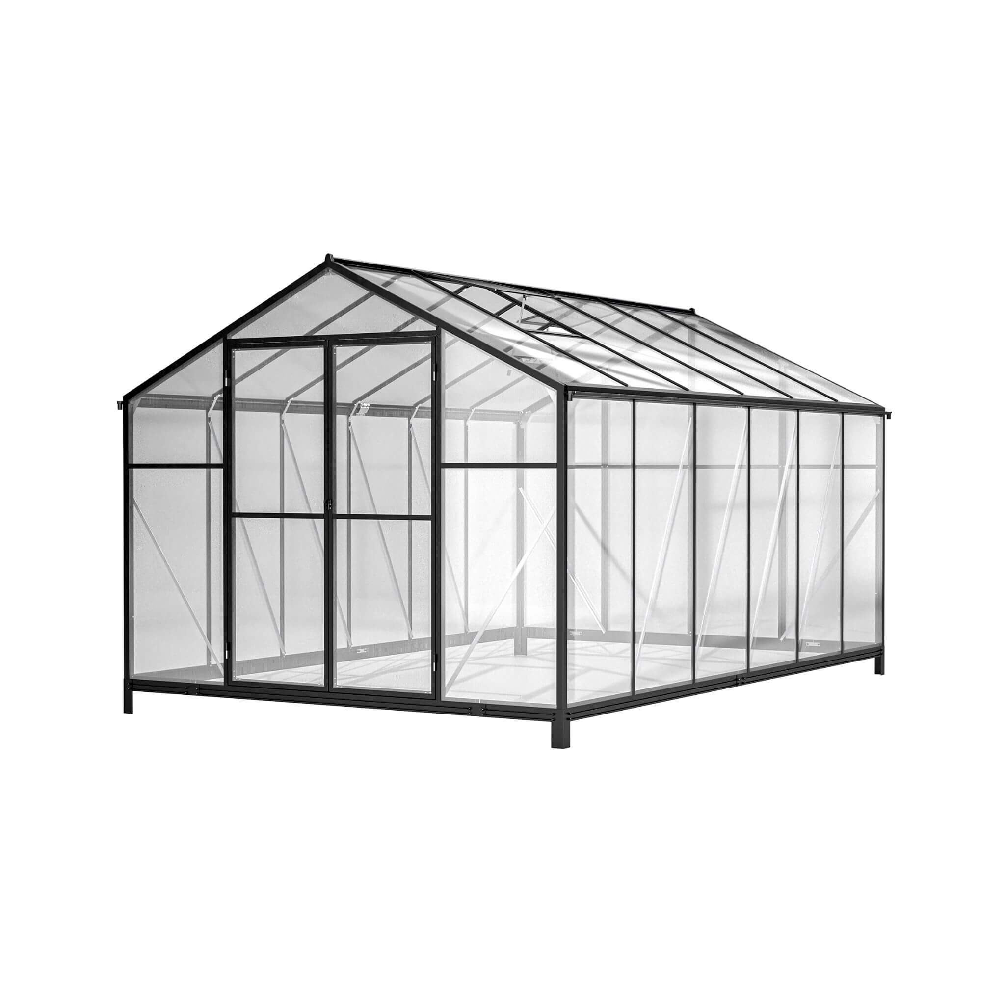[08X12FT] Large Outdoor Heavy-Duty Polycarbonate Walk-In Greenhouse With Double Swing Doors And Two Ventilation Windows (SAK7
